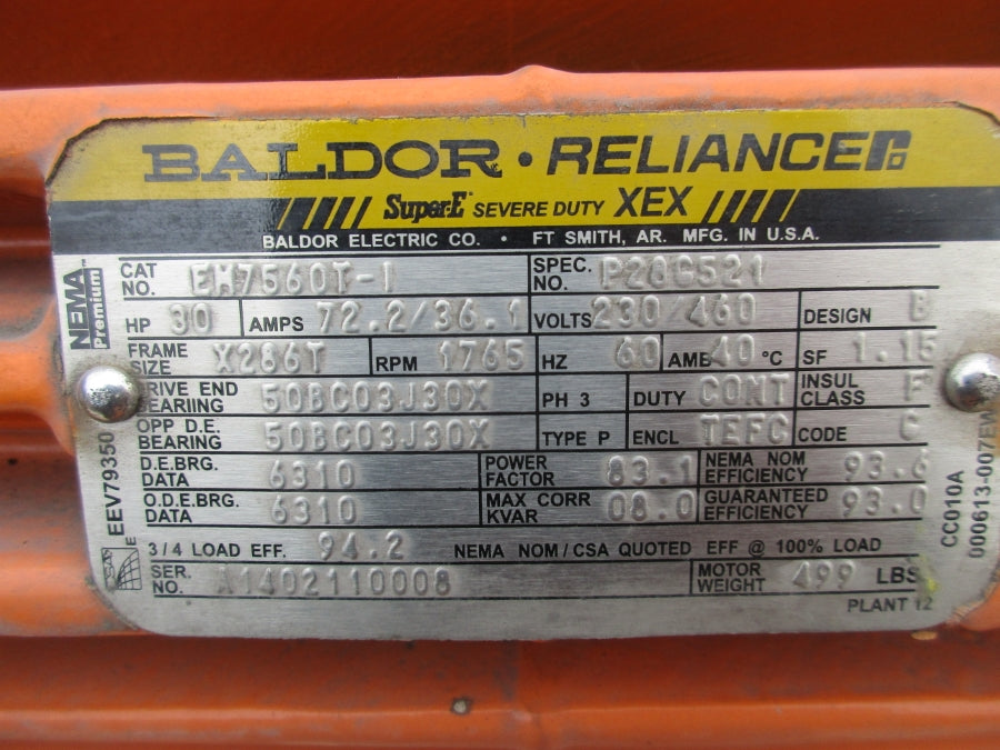 PHILADELPHIA MIXING SOLUTIONS FA-BSER10 SIZE: 10  HP:  30  431 RPM 230/460V 72.2/36.1A NSNP