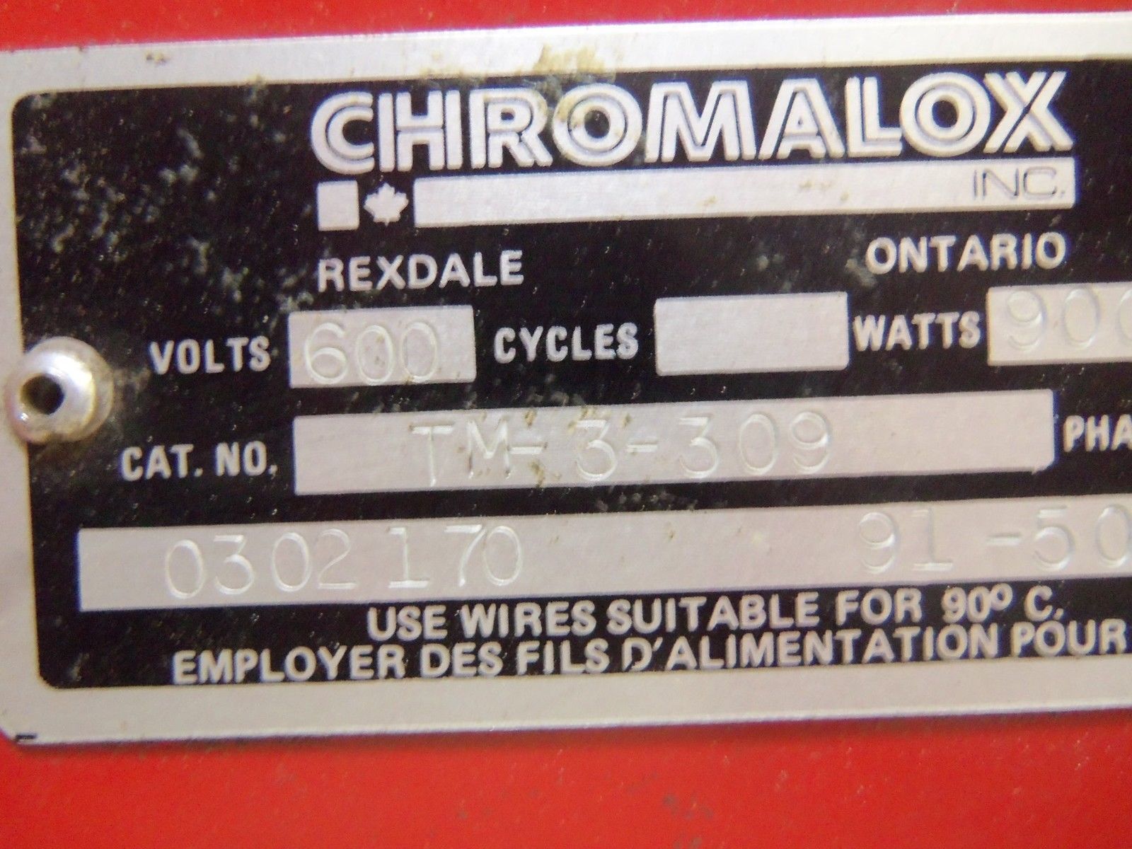 CHROMALOX TM-3-309 HEATER UNMP