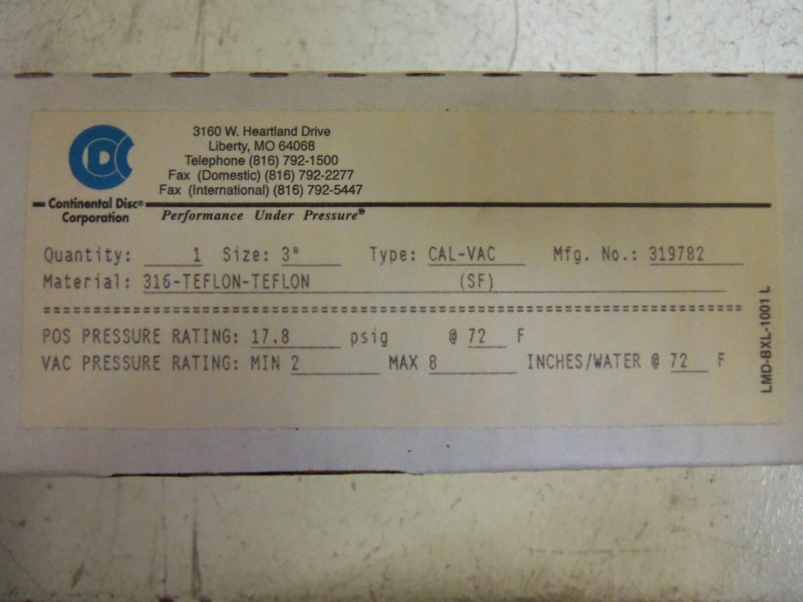 CONTINENTAL DISC CAL-VAC RUPTURE DISK NSMP