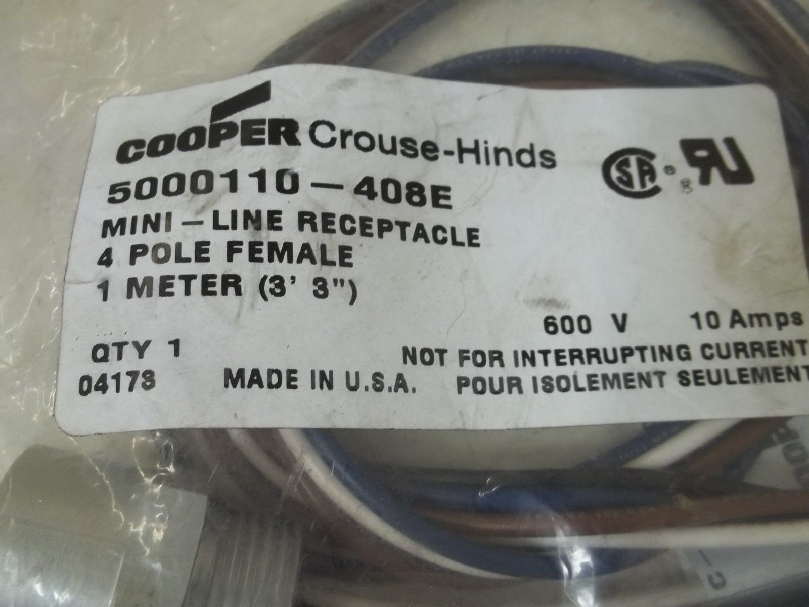 COOPER 5000110-408E MINI-LINE RECEPTACLE 4-P FEMALE 1 METER NSMP