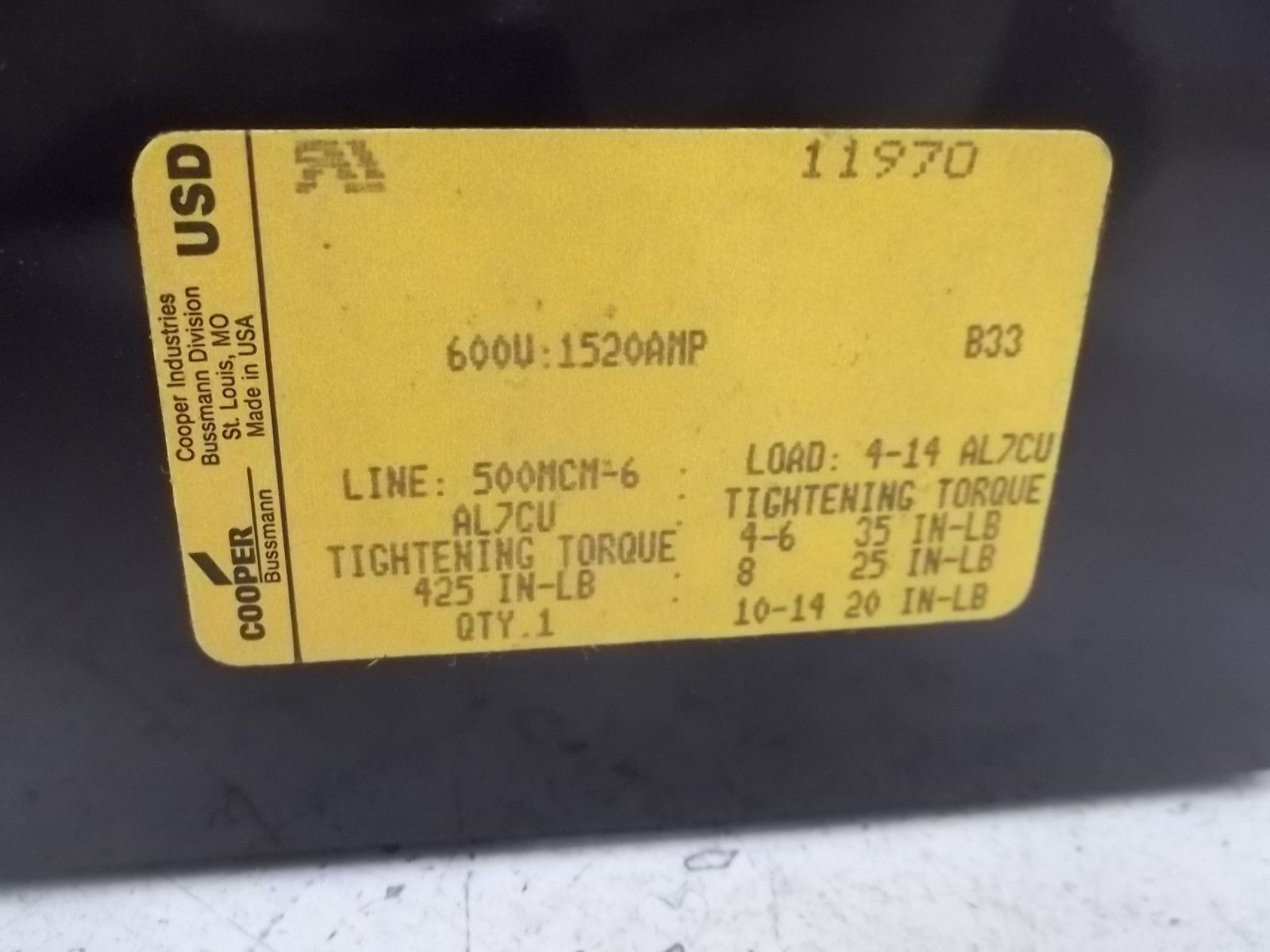COOPER BUSSMANN 11970 500MCM-6 FUSE BLOCK 600V NSNP