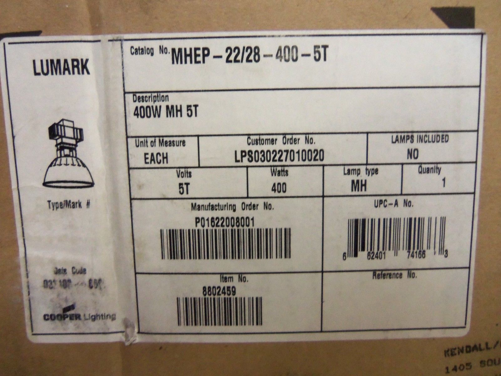 COOPER MHEP-22/28-400-5T BALLAST LAMP IS NOT INCLUDED NSMP