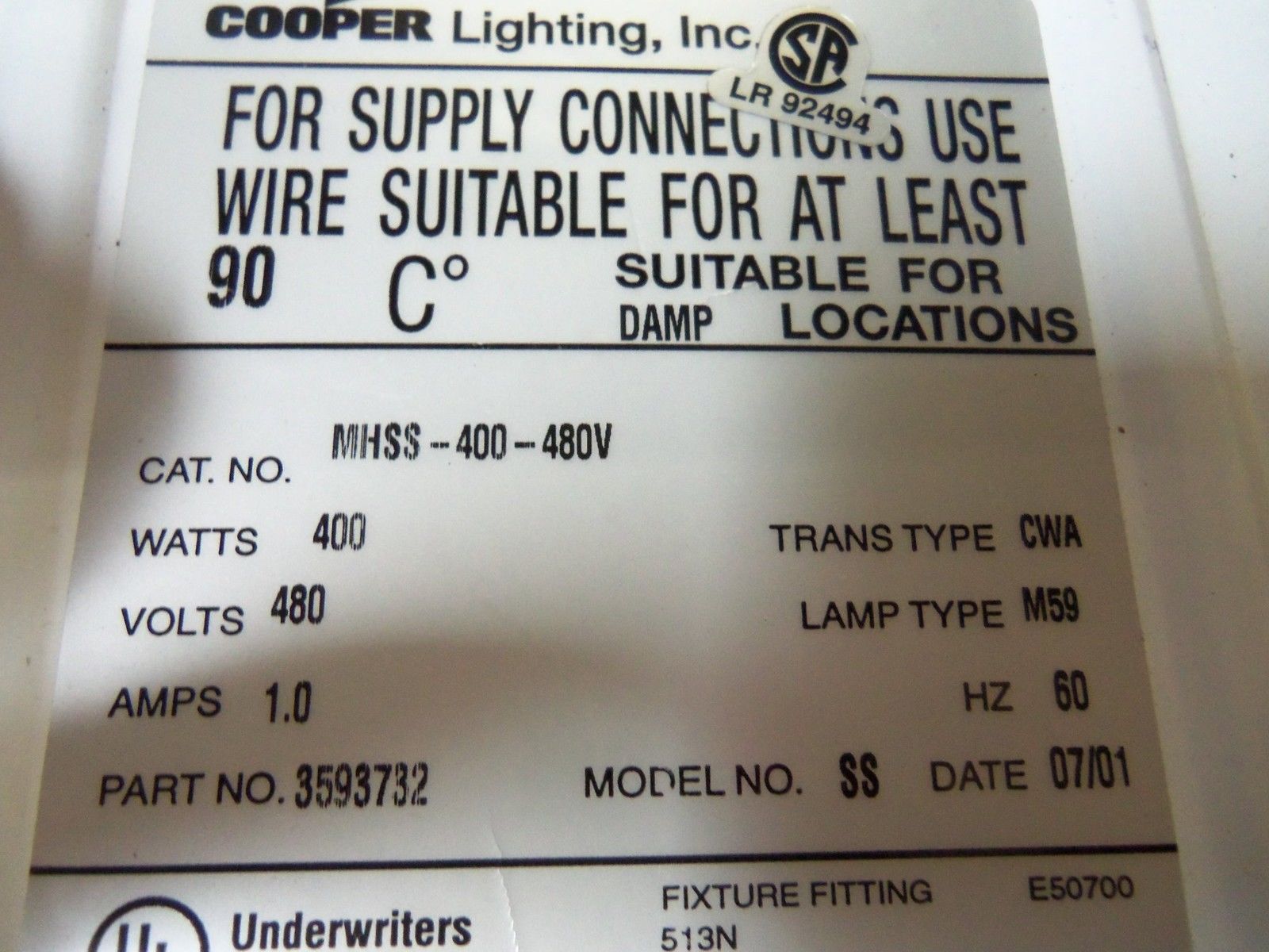 COOPER MHSS-400-480V BALLAST NSMP