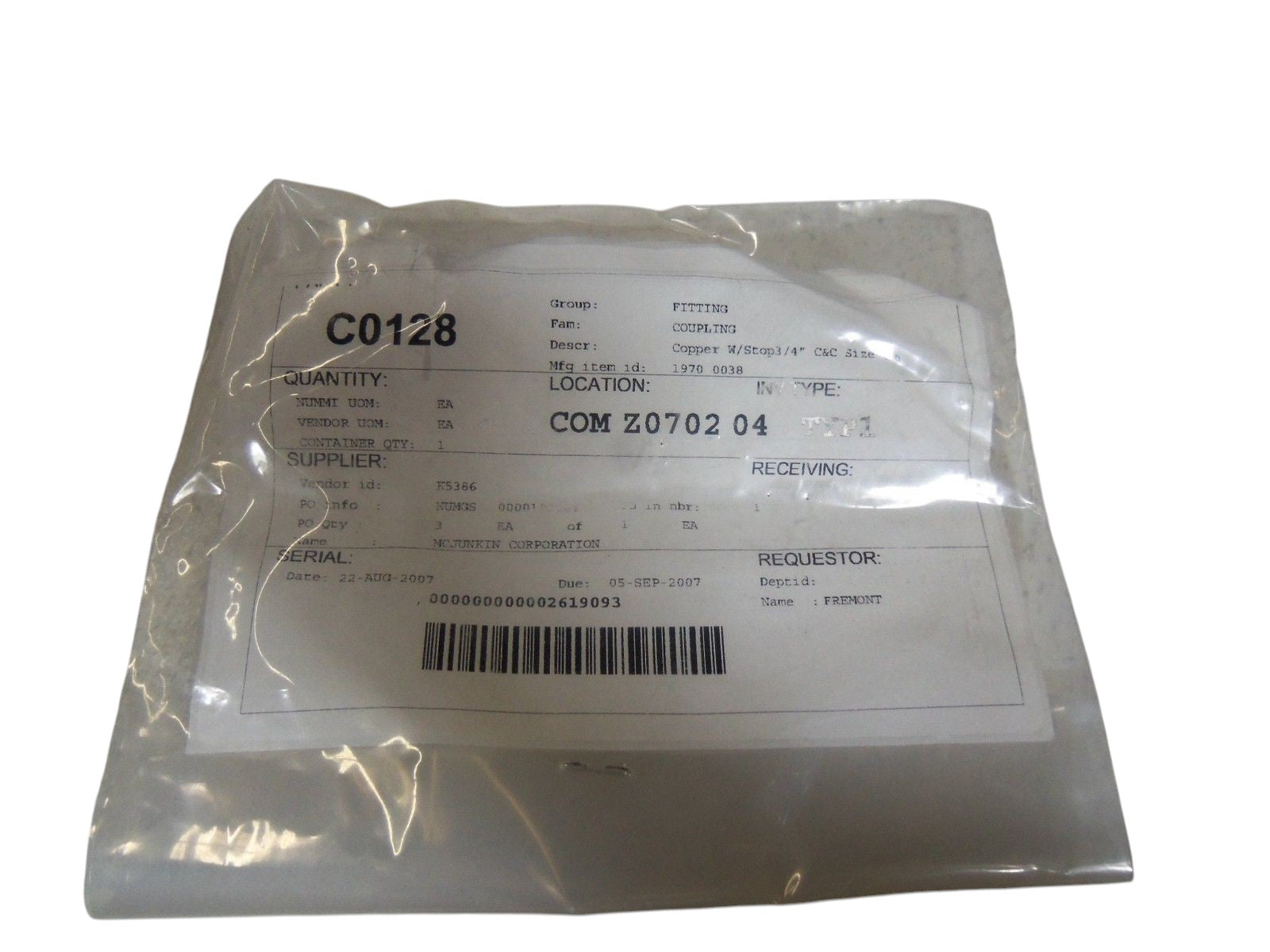 COPPER W/ STOP 3/4" FITTING 1970-0038 NSNP