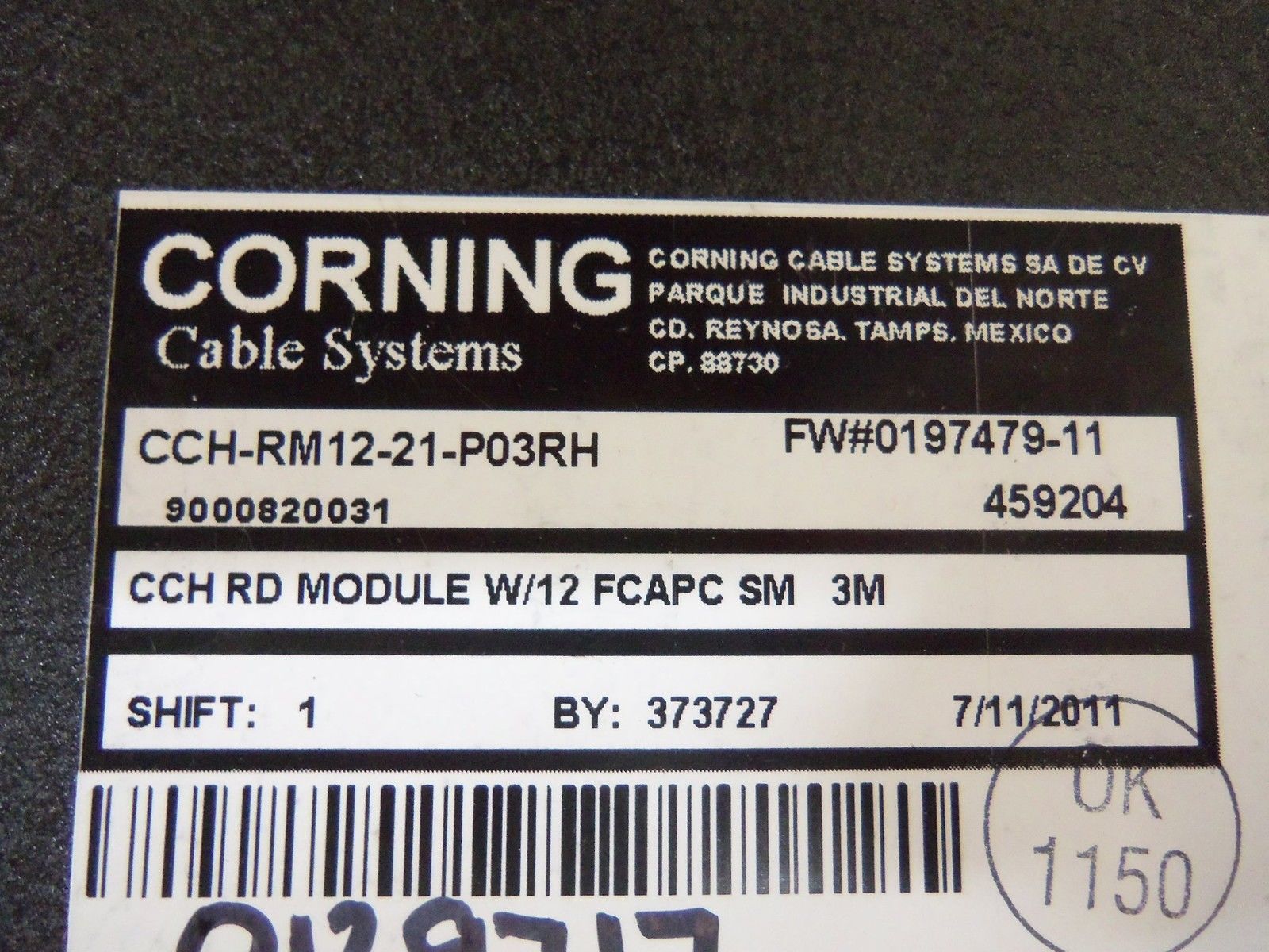 CORNING CCH-RM12-21-P03RH CONNECTOR HOUSING UNMP