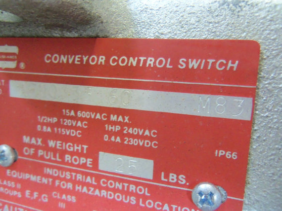 CROUSE-HINDS AFU0333 60 CONVEYOR CONTROL SWITCH UNMP