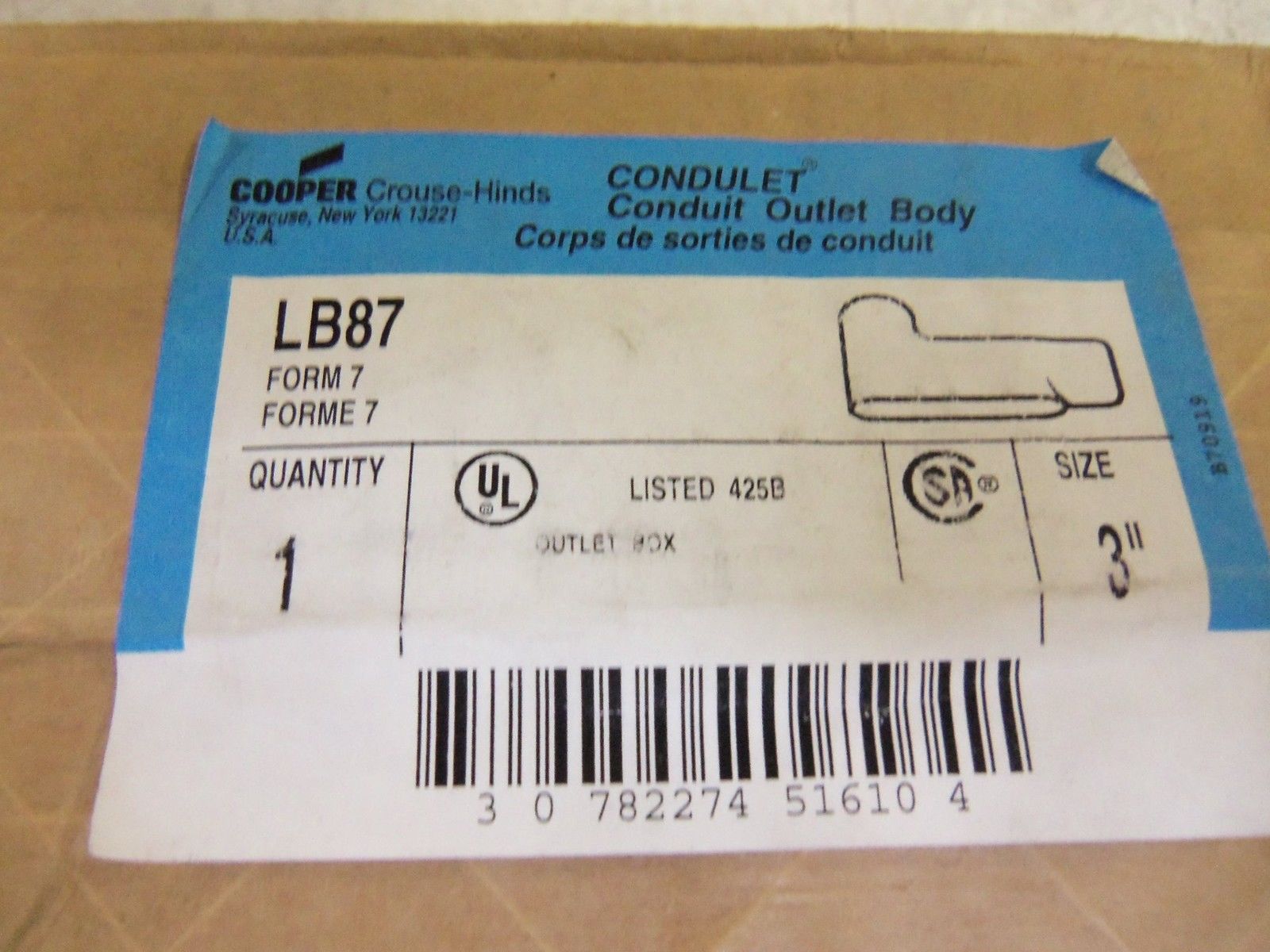 CROUSE-HINDS LB87 CONDUIT SEALED