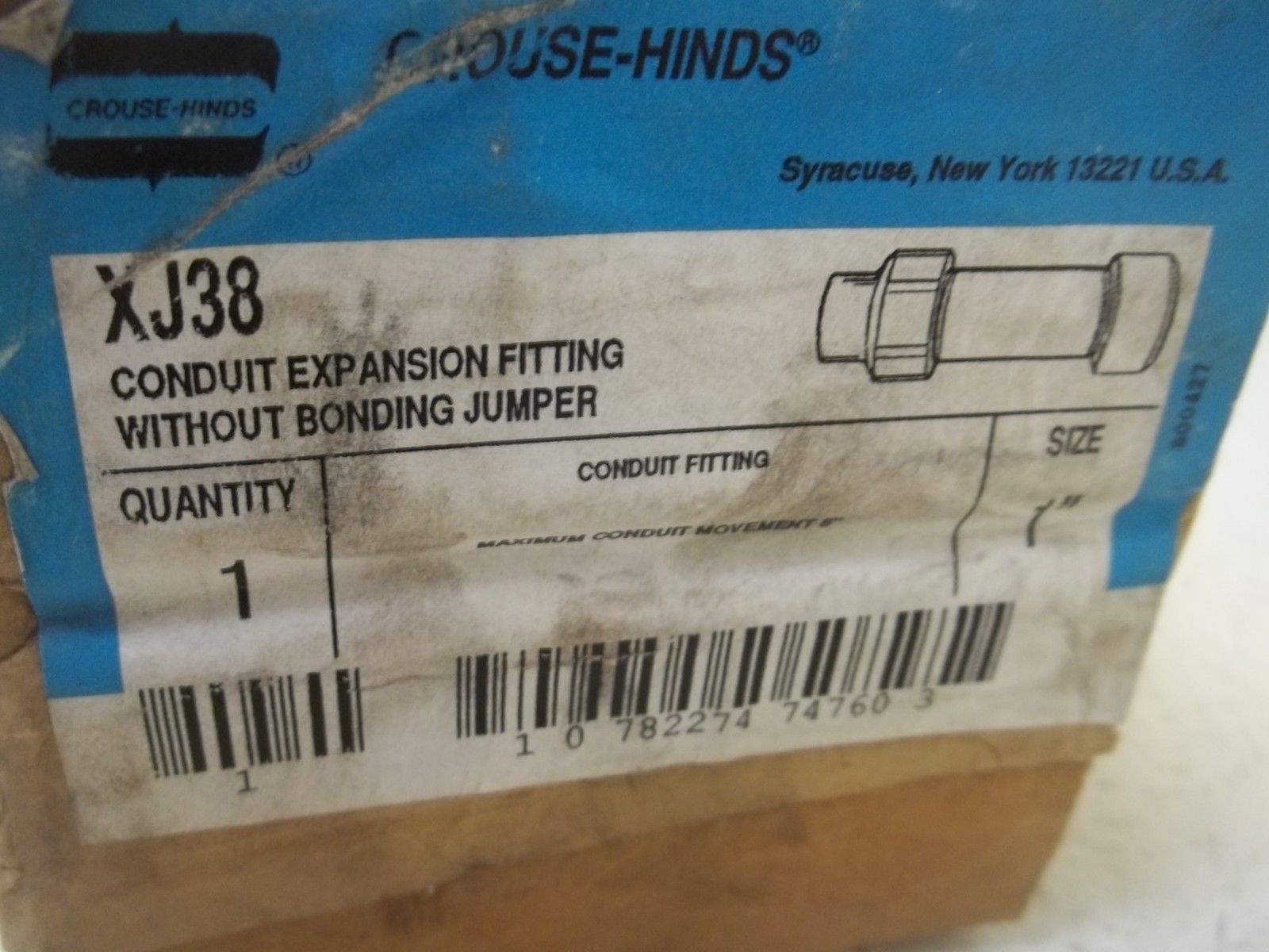CROUSE-HINDS XJ38 CONDUIT EXPANSION FITTING WITHOUT BONDING JUMPERFACTORY SEAL