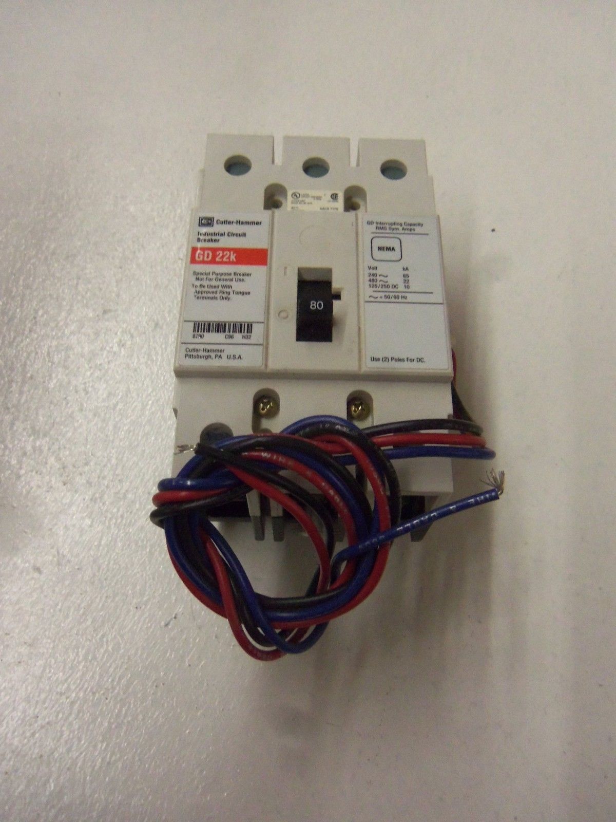 CUTLER HAMMER CIRCUIT BREAKER GD3080DA3 NSMP