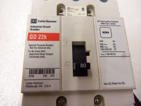 CUTLER HAMMER CIRCUIT BREAKER GD3080DA3 *NEW IN BOX*