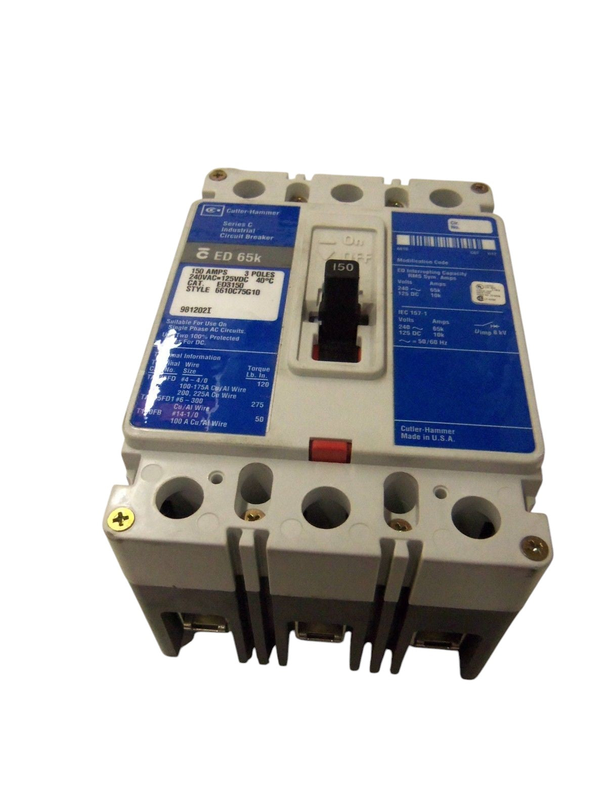 CUTLER HAMMER CIRCUIT BREAKER ED3150 UNMP