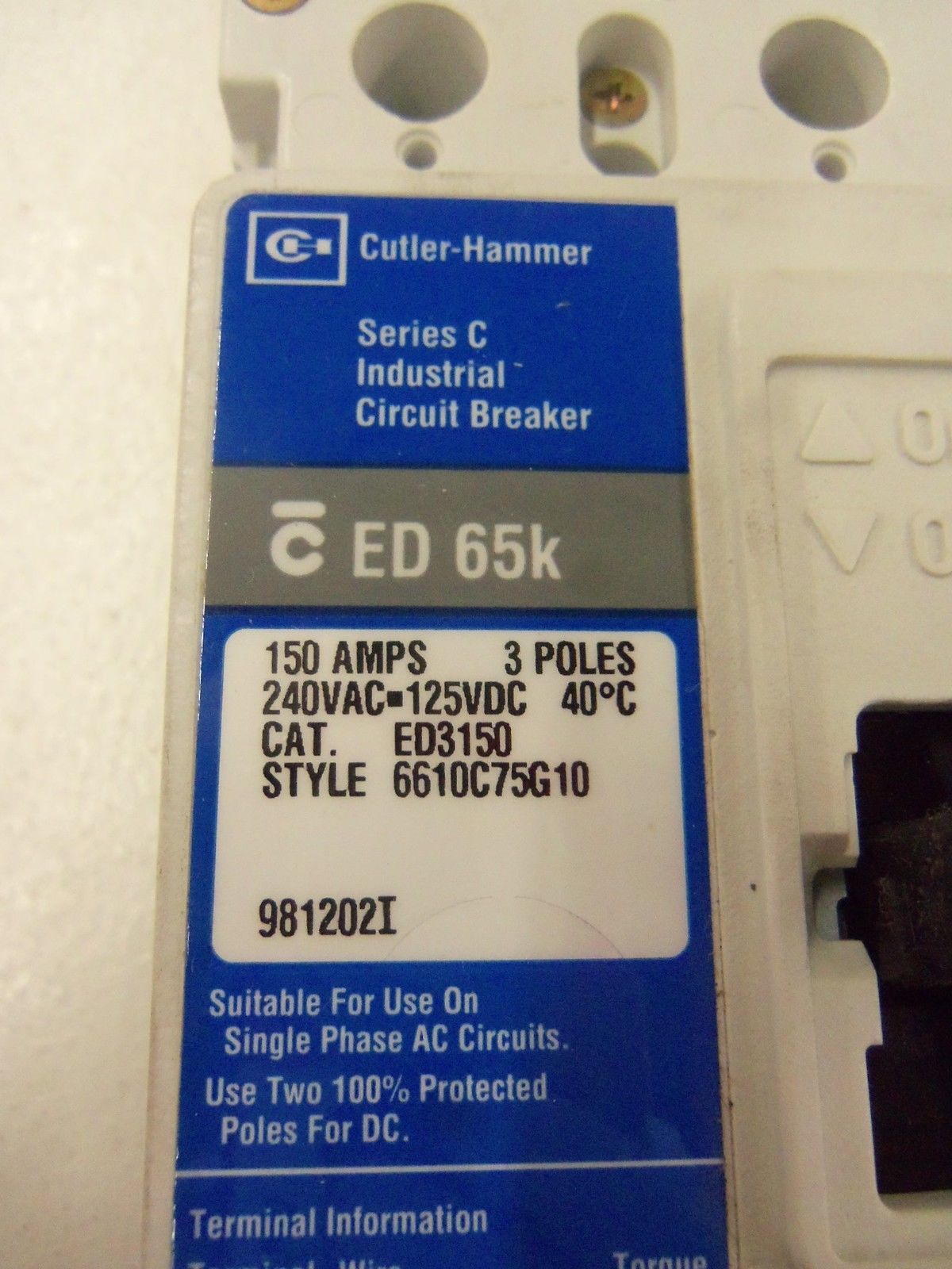 CUTLER HAMMER CIRCUIT BREAKER ED3150 UNMP