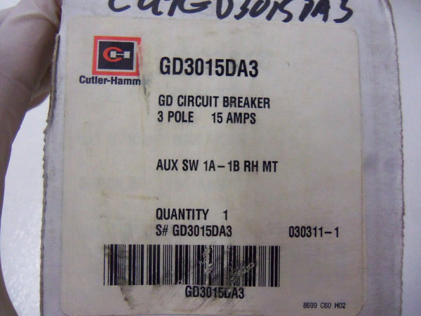 CUTLER HAMMER CIRCUIT BREAKER GD3015DA3 NSMP