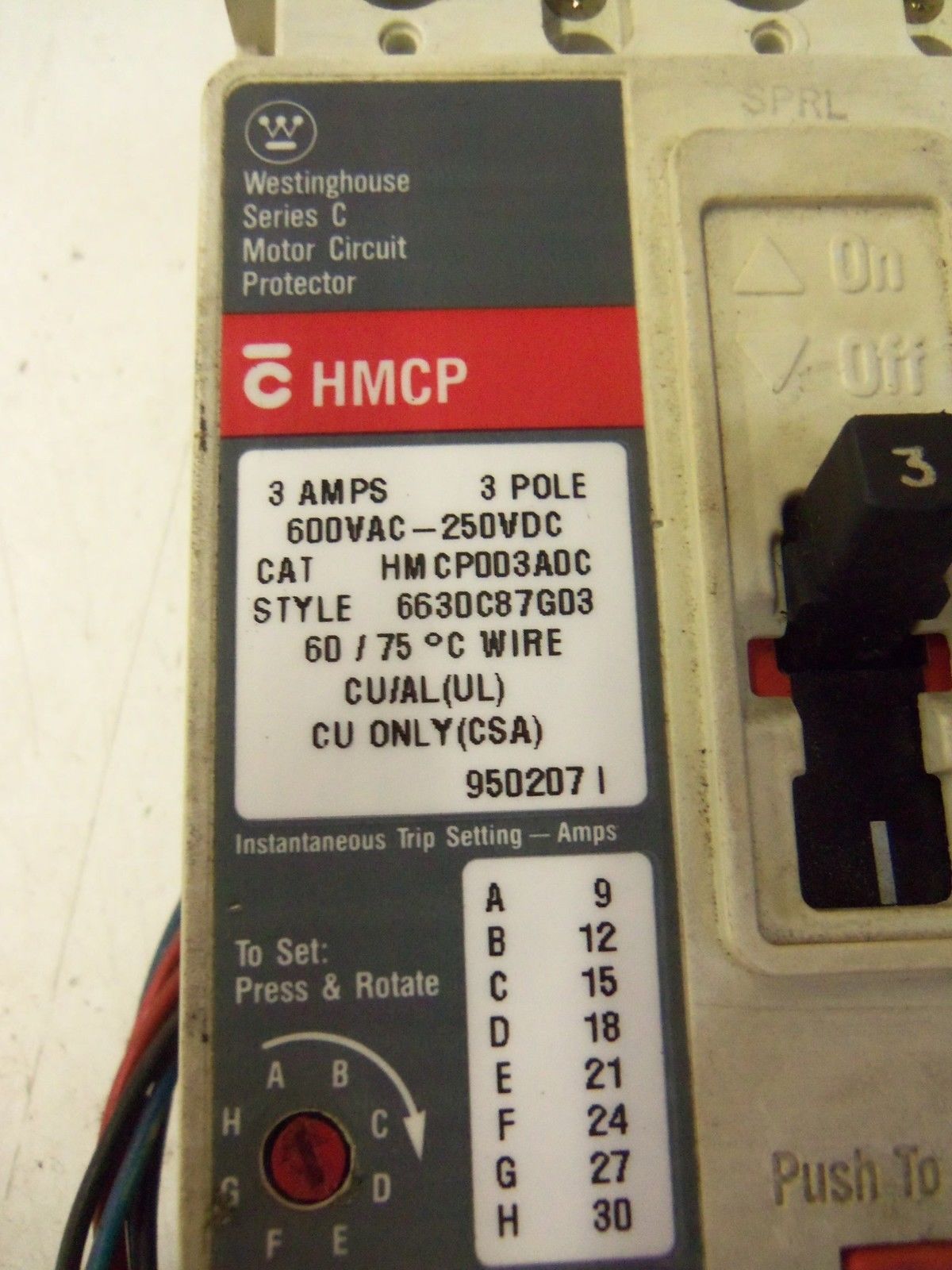WESTINGHOUSE HMCP003A0C 3A w/ A1X1LB  UNMP