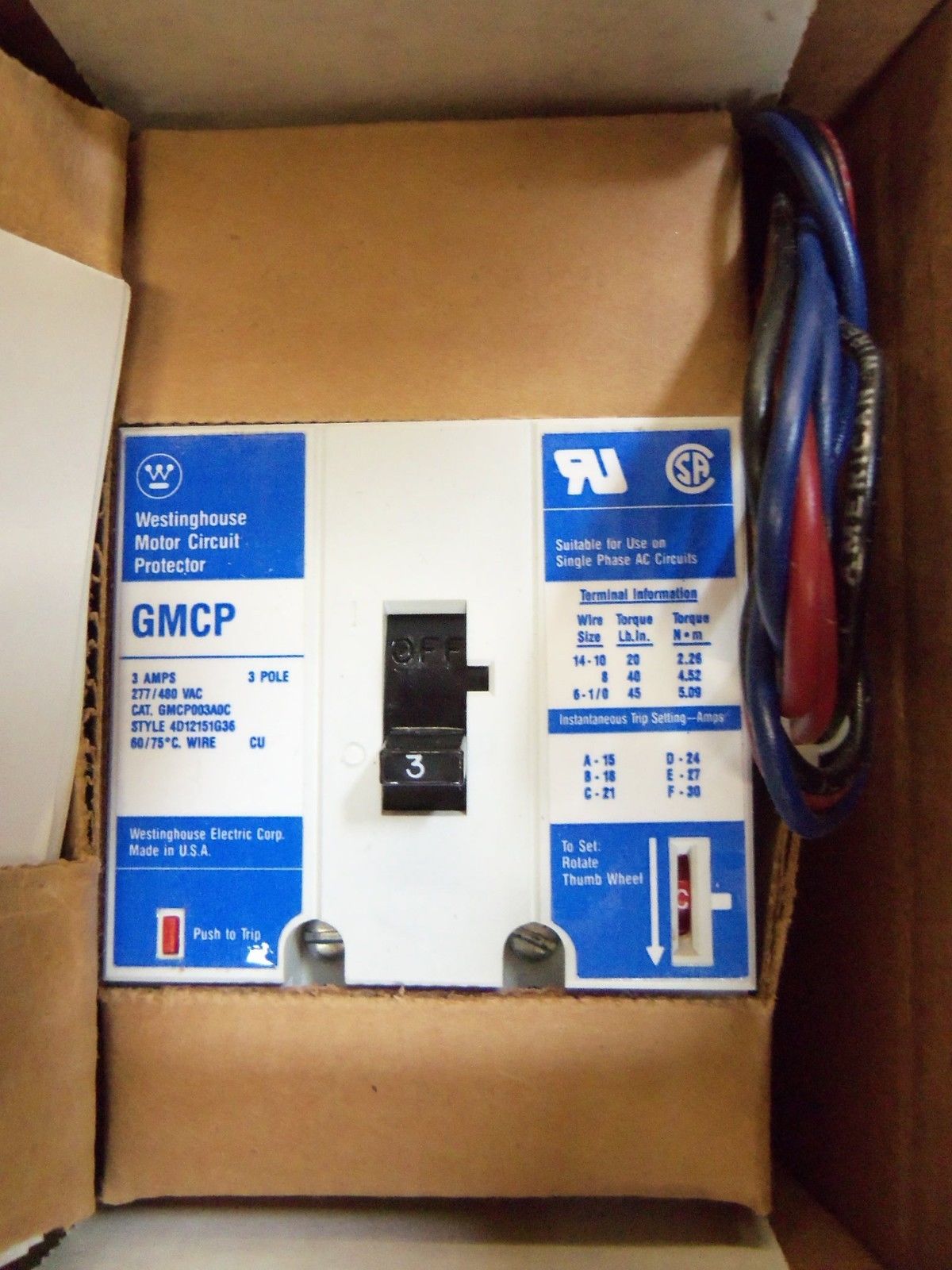 CUTLER HAMMER CIRCUIT BREAKER GMCP003A0C *NEW IN BOX*