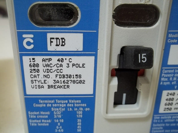 CUTLER HAMMER FDB3015S CIRCUIT BREAKER/ DISJONCTEUR NSMP