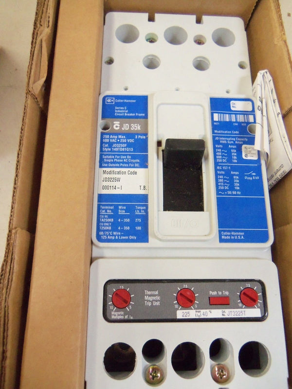 CUTLER HAMMER JD3225W CIRCUIT BREAKER 225A NSMP