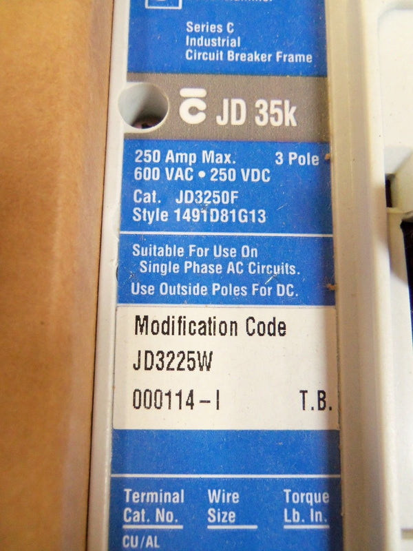 CUTLER HAMMER JD3225W CIRCUIT BREAKER 225A NSMP