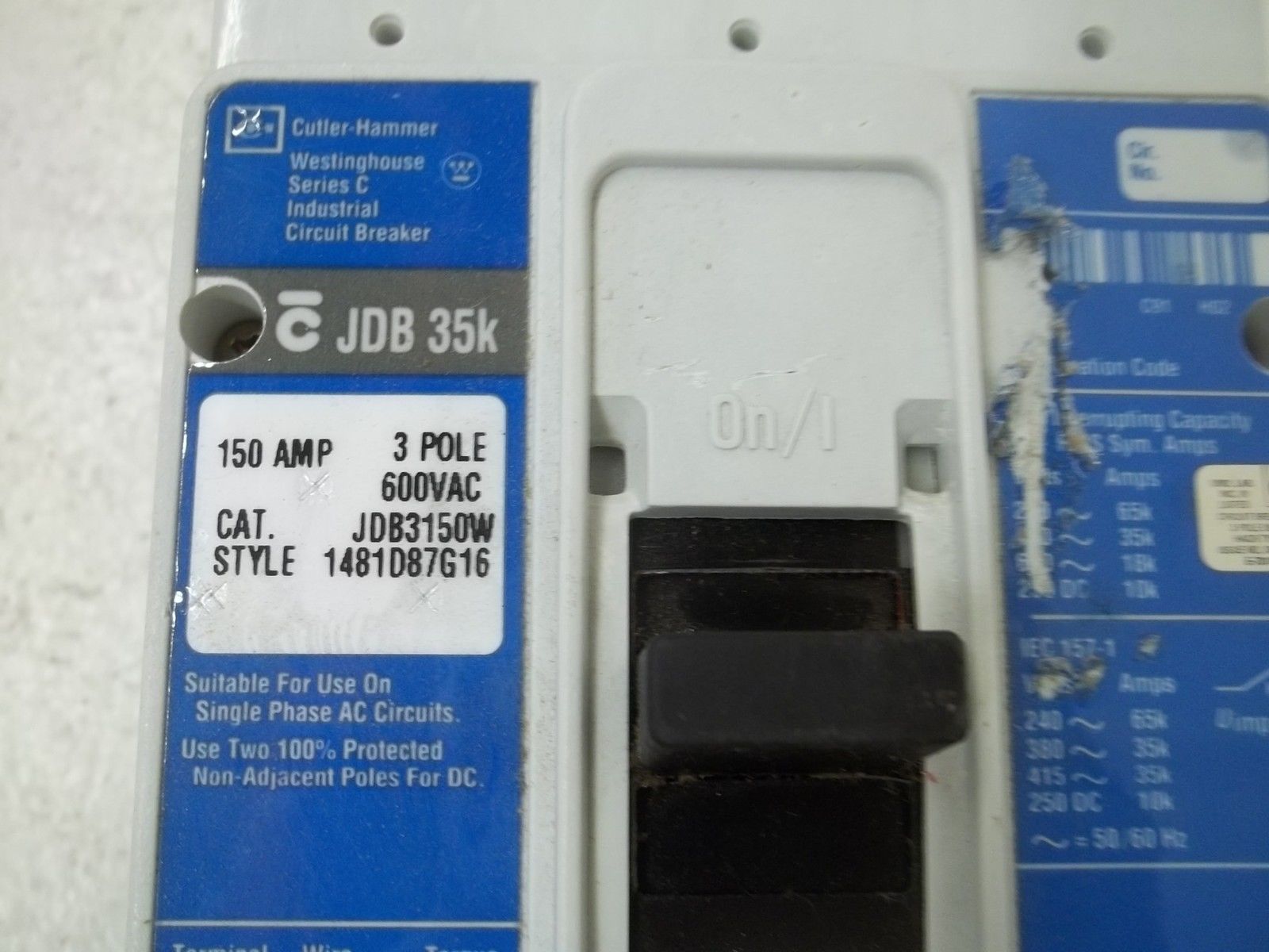 CUTLER HAMMER JDB3150W CIRCUIT BREAKER NSNP