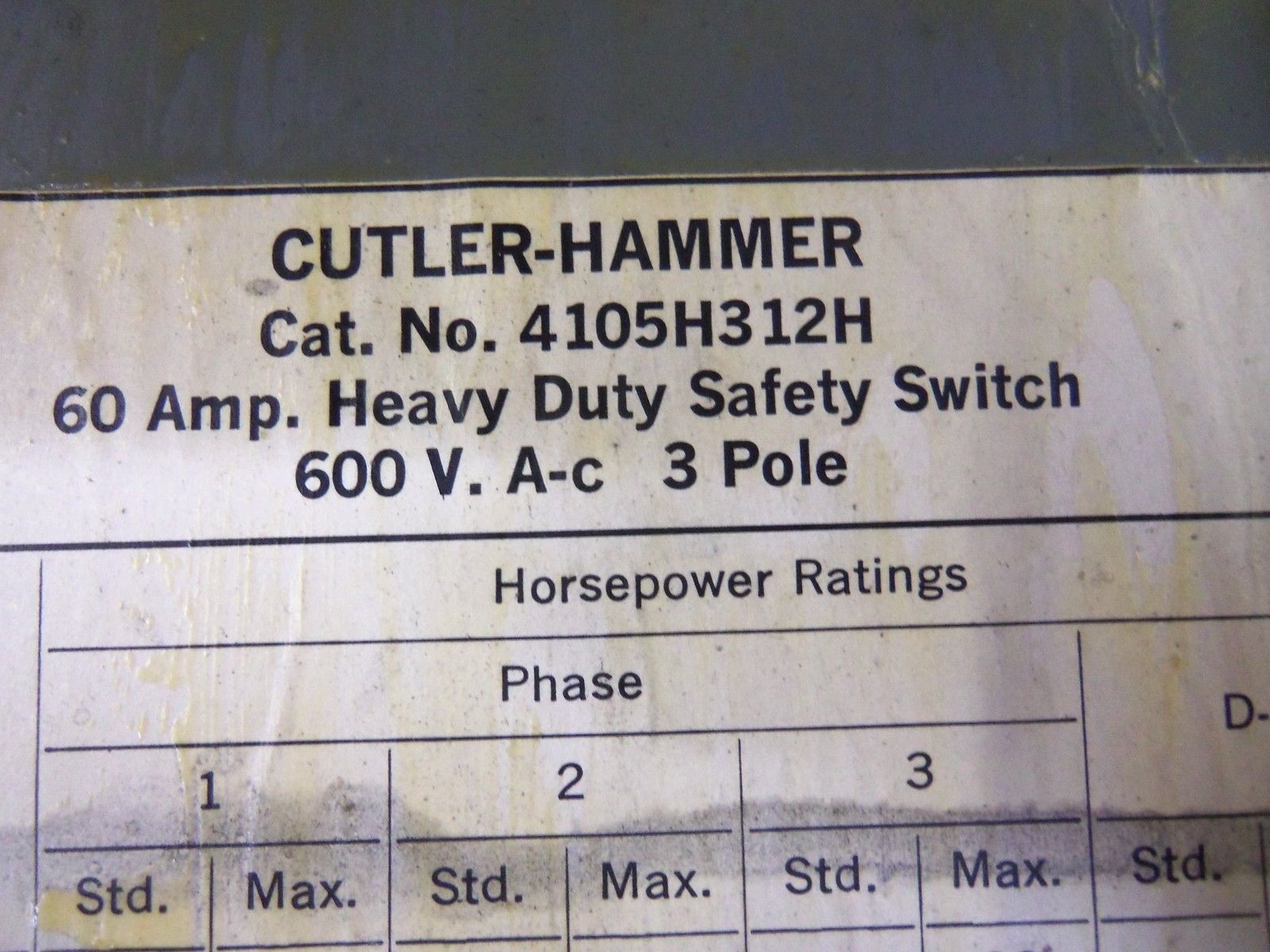 CUTLER HAMMER 4105H312H SAFETY SWITCH UNMP