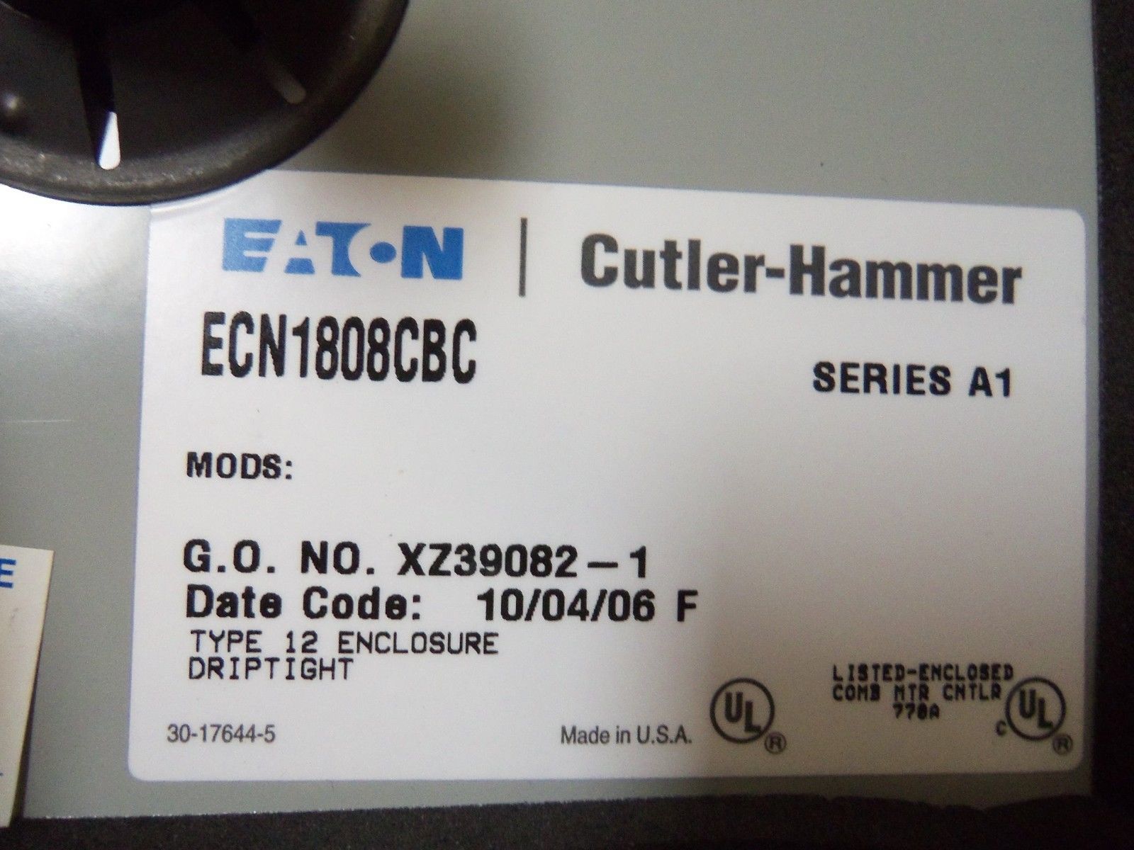 CUTLER HAMMER ECN1808CBC STARTER NSNP