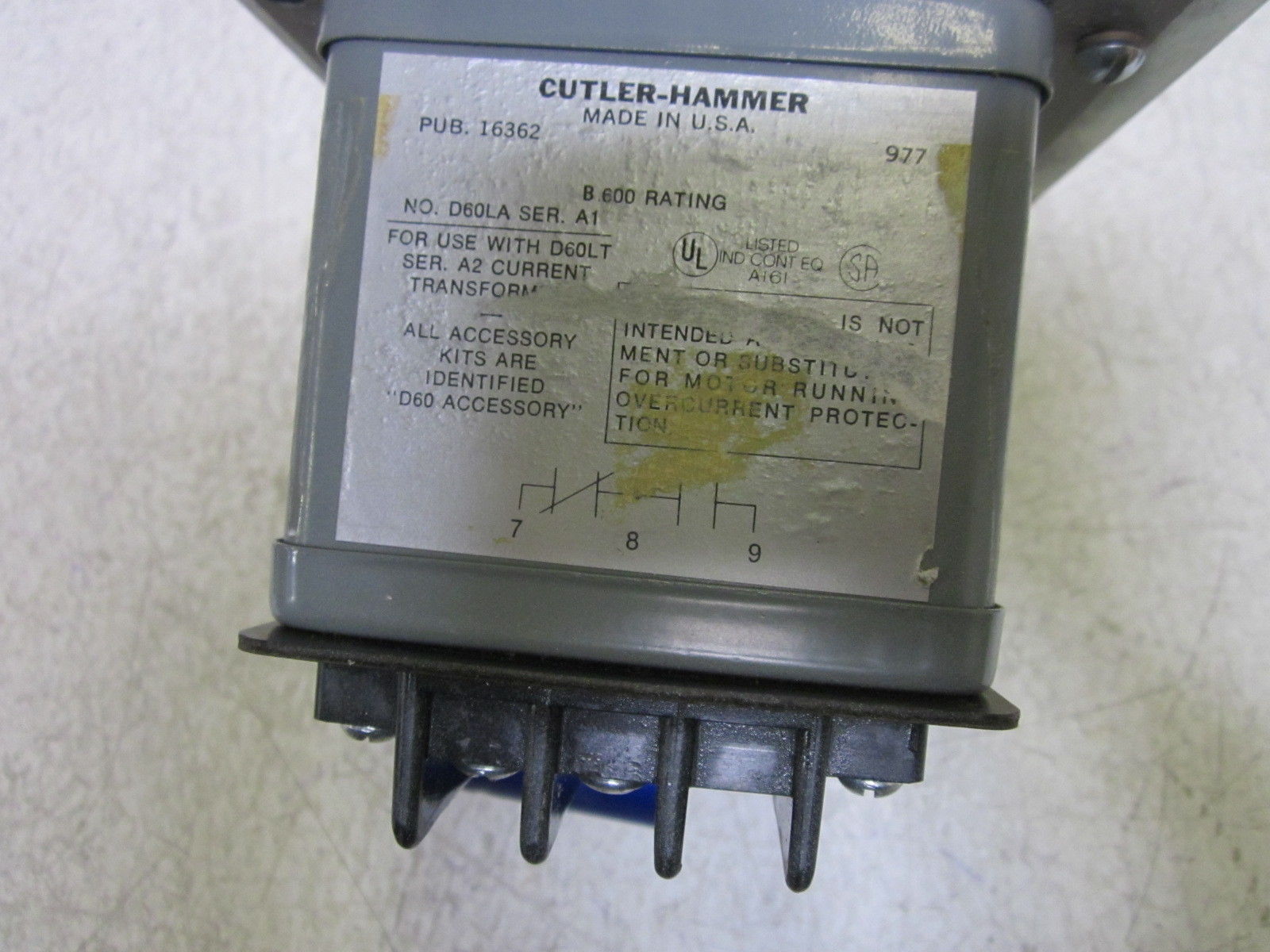 CUTLER HAMMER PHASE REVERSAL UNBALANCE RELAY D60LA4 SER.A1 480V UNMP