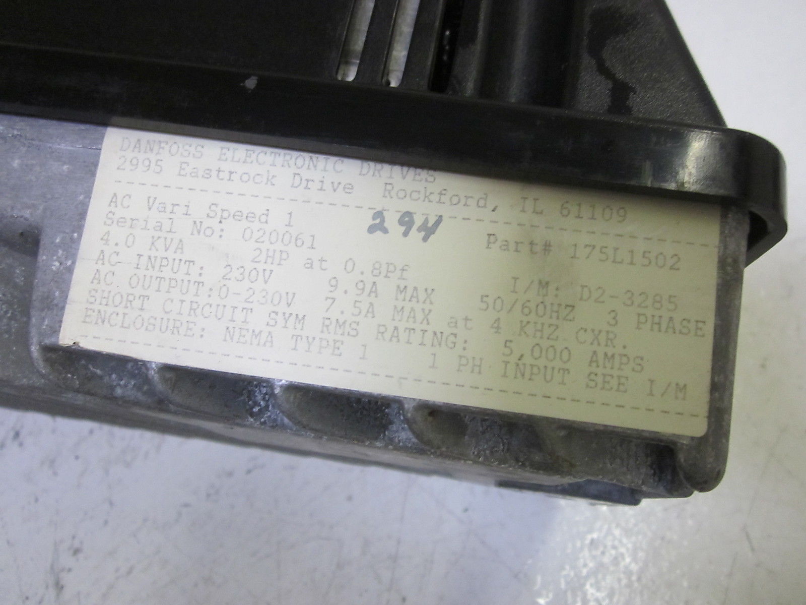 DANFOSS 175L1502 AC VARISPREED1 DRIVE 230V UNMP