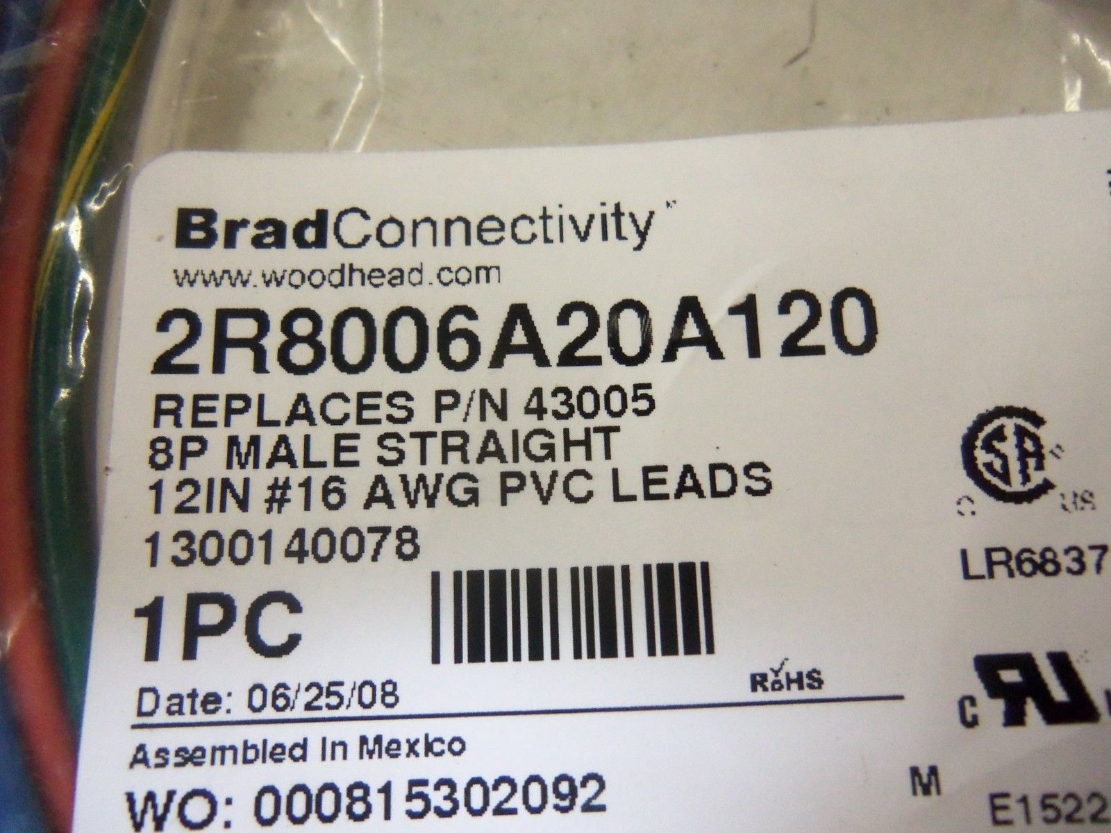 DANIEL WOODHEAD 43005 2R8006A20A120 MALE STRAIGHT RECEPTACLENSMP