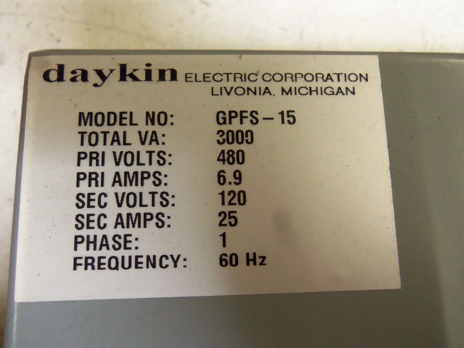 DAYKIN GPFS-15 TRANSFORMER NSMP