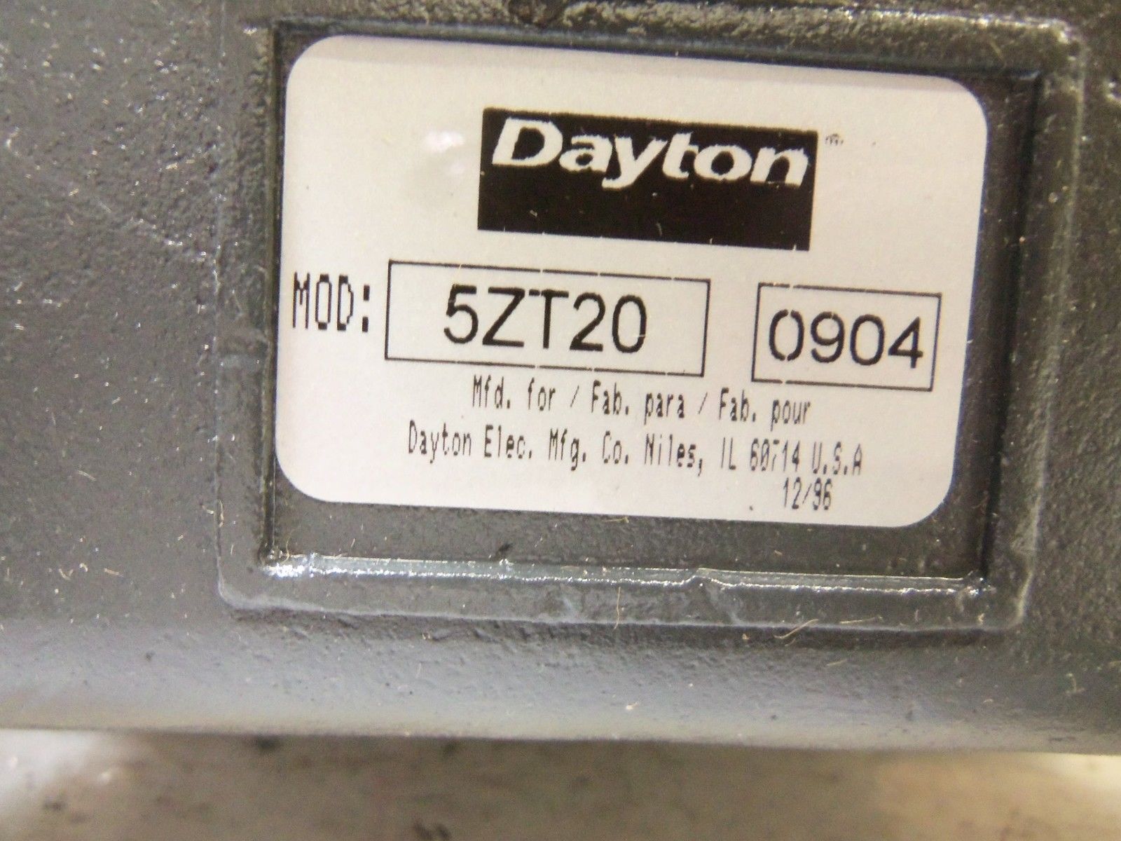 DAYTON 5ZT20 PUMP NSMP