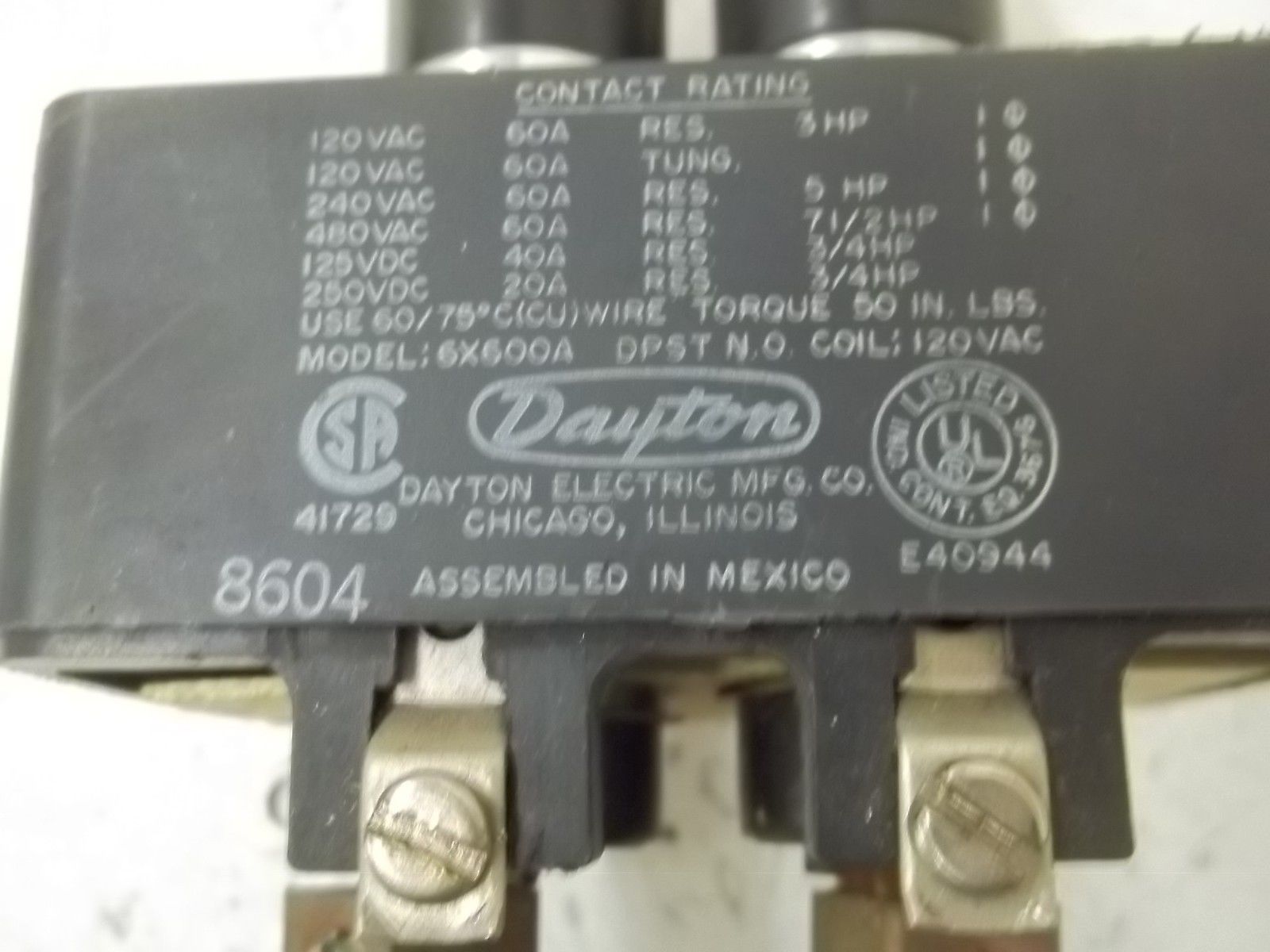 DAYTON 6X600A CONTACTOR  UNMP