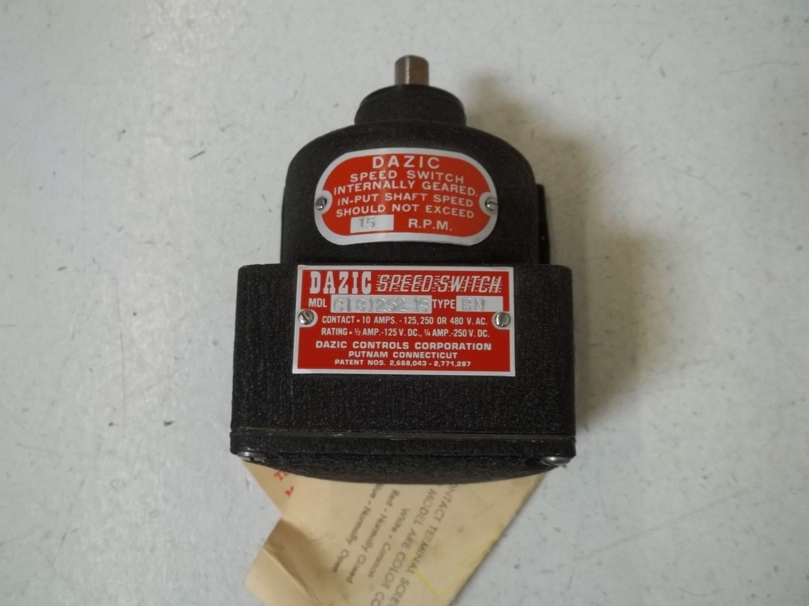 DAZIC CONTROLS CORP. CI81252-1S SPEED SWITCH NSNP
