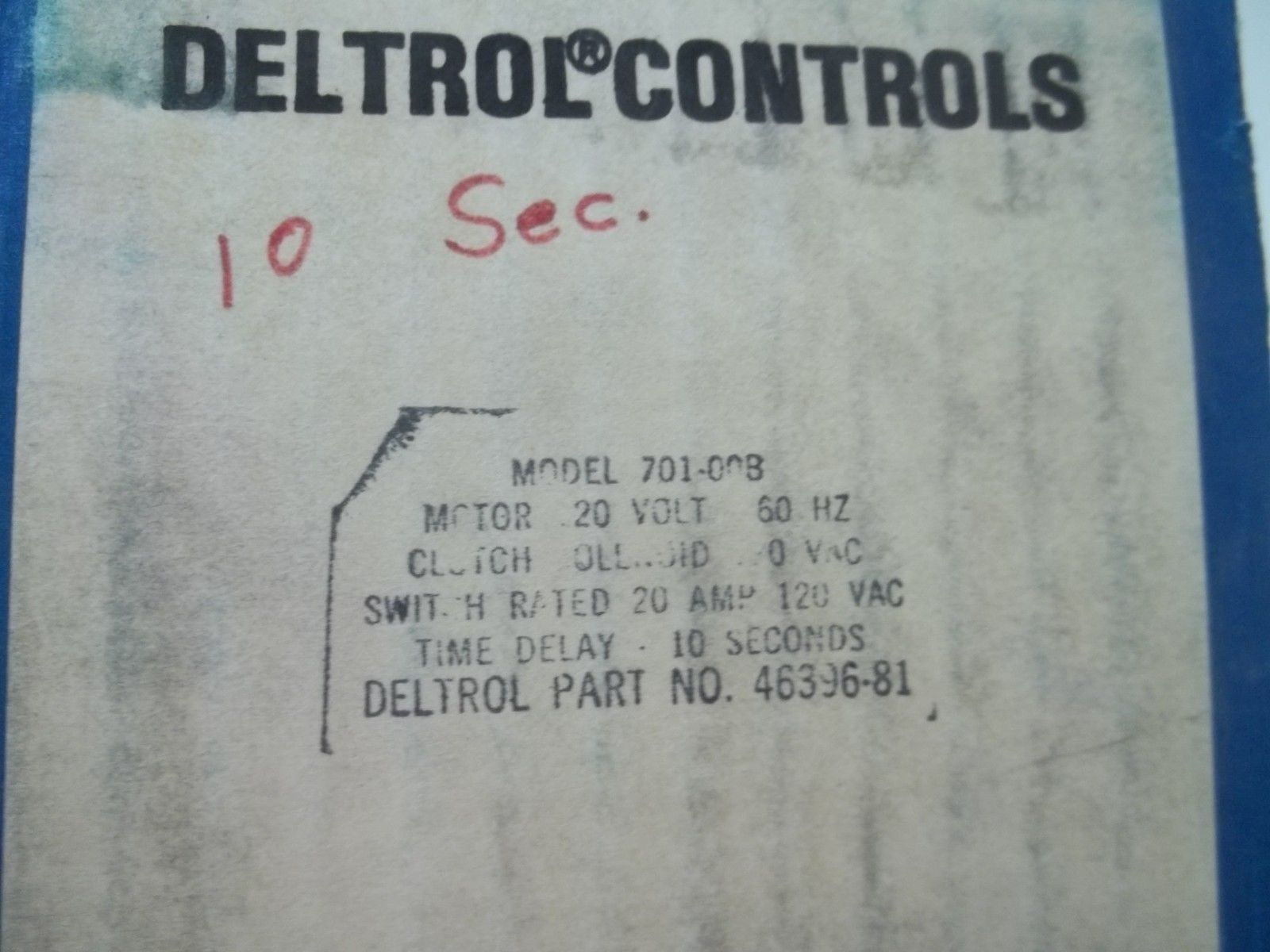 DELTROL CONTROLS 46396-81 MODEL 701-00B CLUTCH SOLENOID 120VAC NSMP