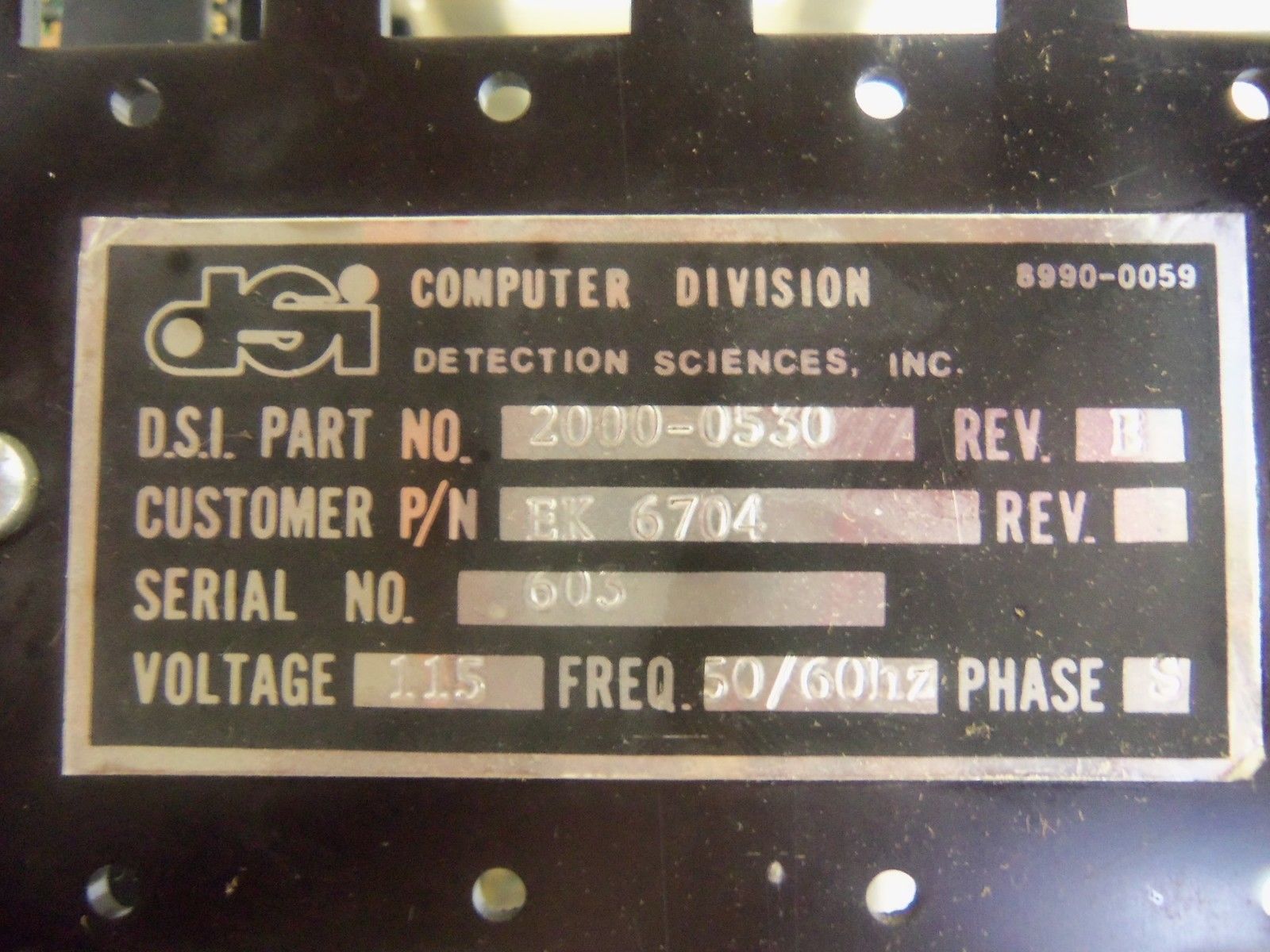 DETECTION SCIENCES 2000-0530 EK6704 RACK MODULE UNMP
