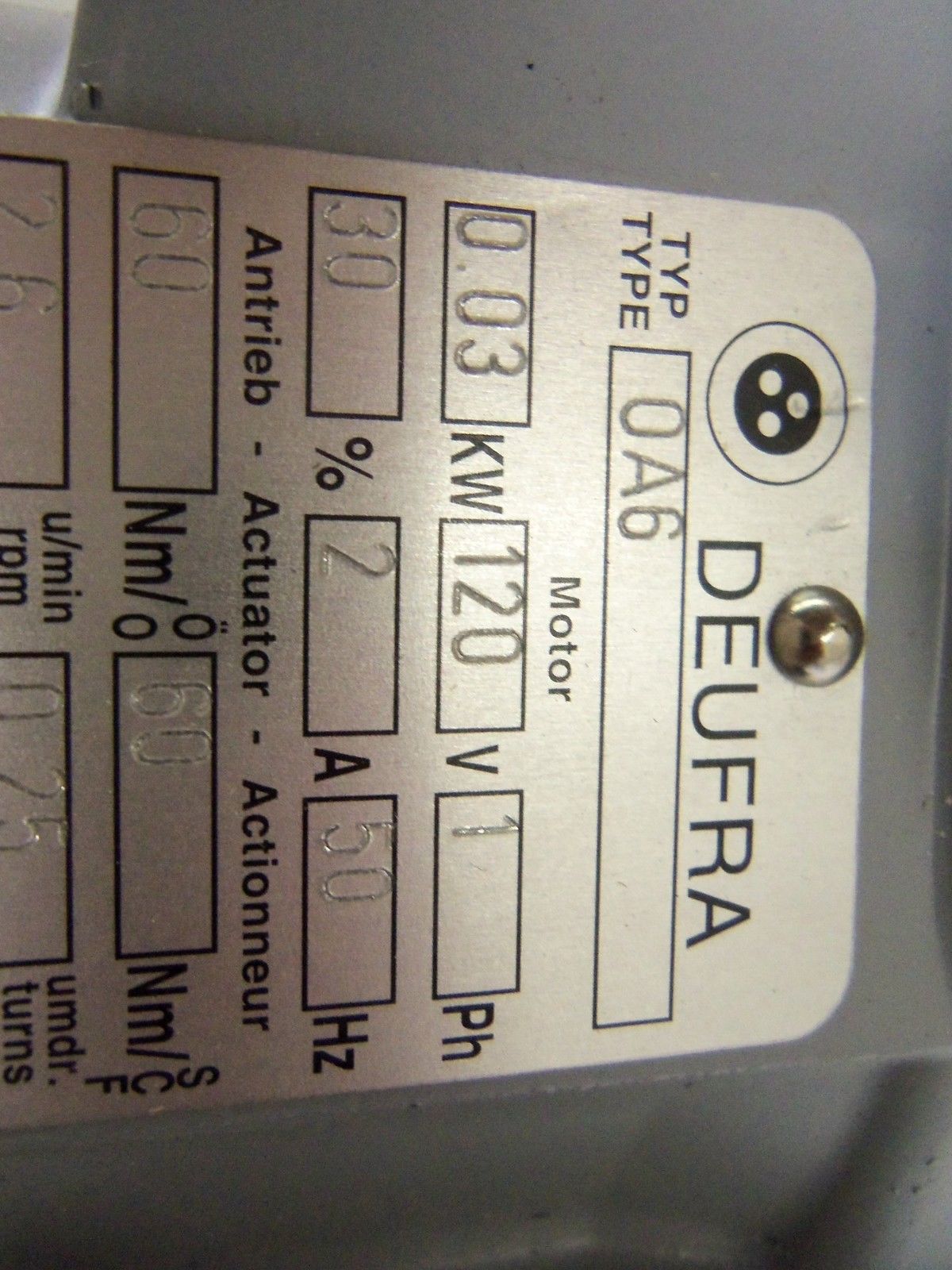 DEUFRA OA6 ACTUATOR NSNP
