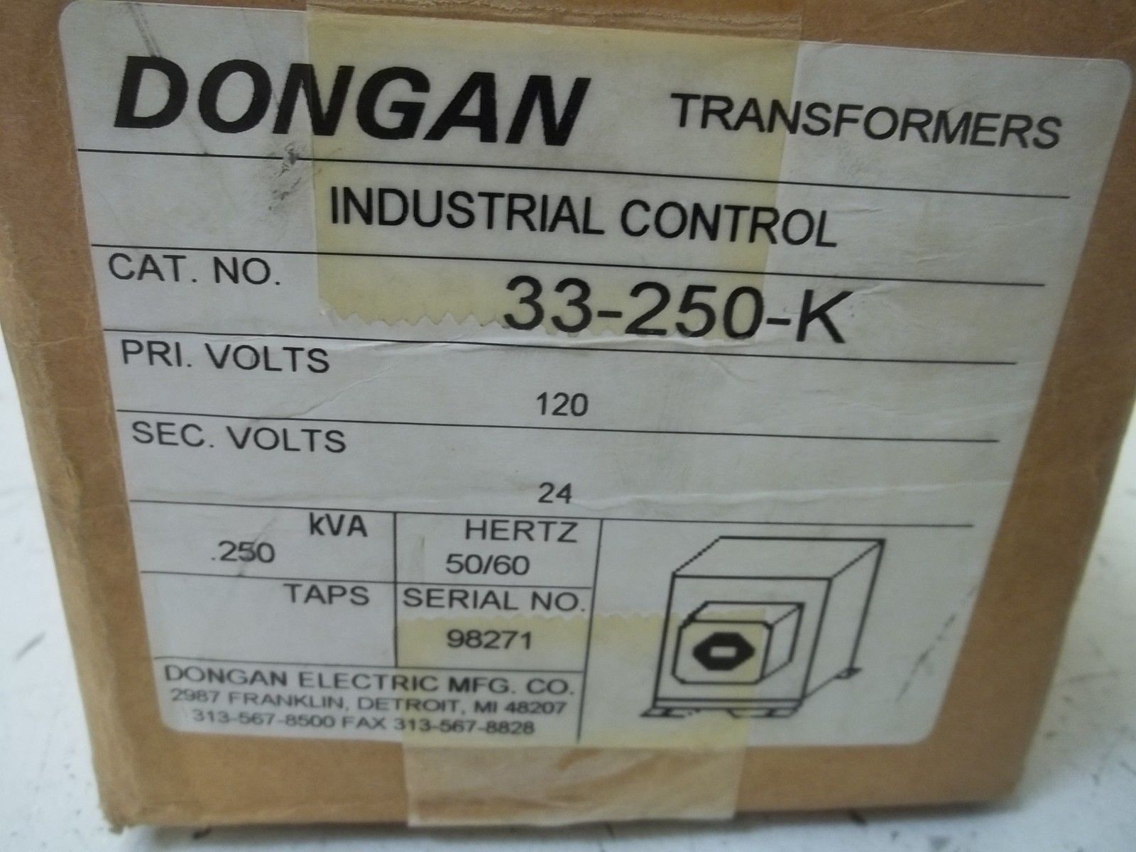 DONGAN 33-250-K INDUSTRIAL CONTROL TRANSFORMER *NEW IN BOX*