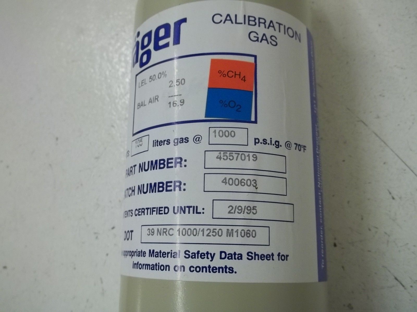 DRAGER 4557019 CALIBRATION GAS NSMP
