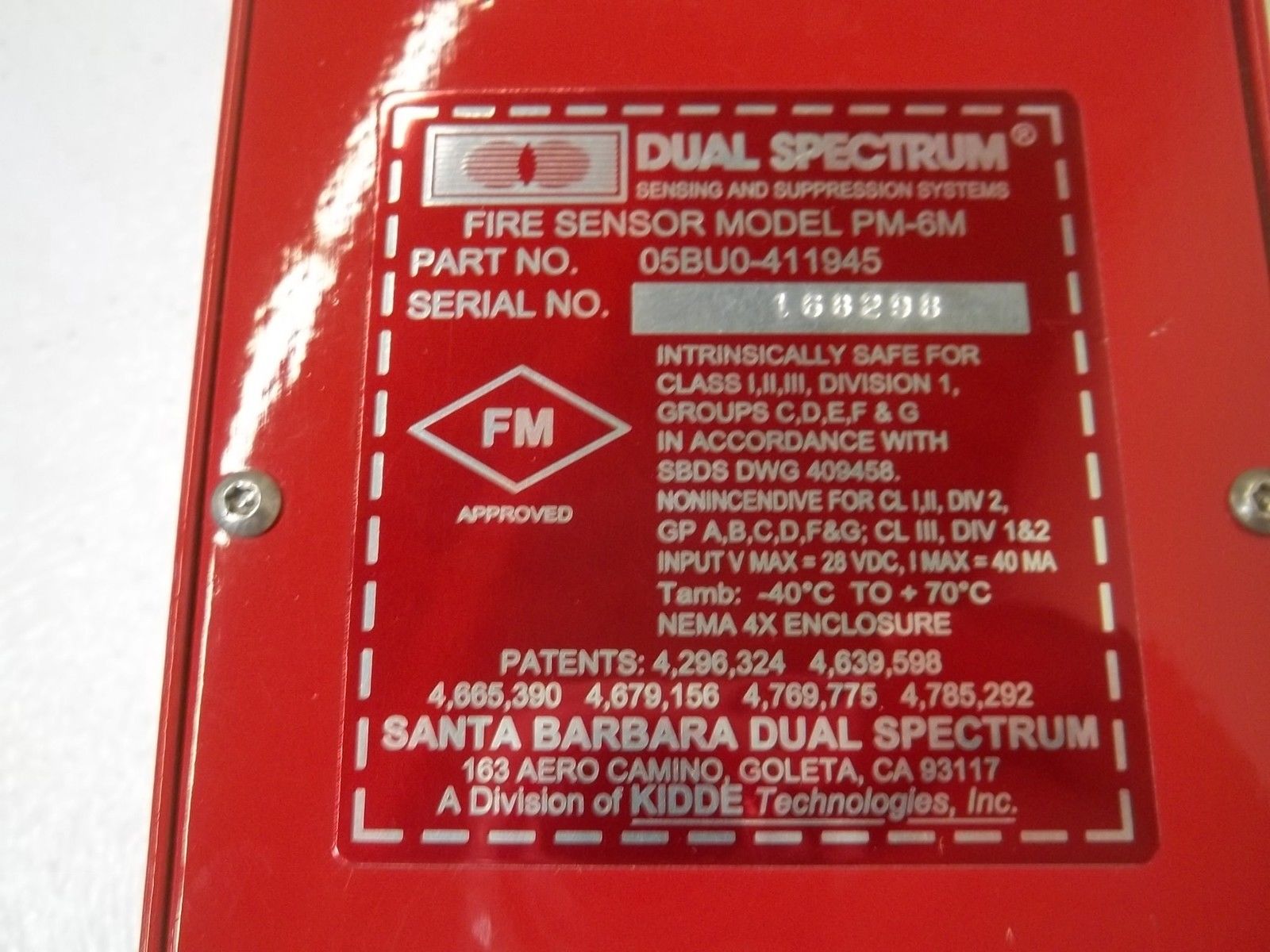 DUAL SPECTRUM 05BU0-411945 MODEL PM-6M FIRE SENSOR(AS PICTURE)NSNP