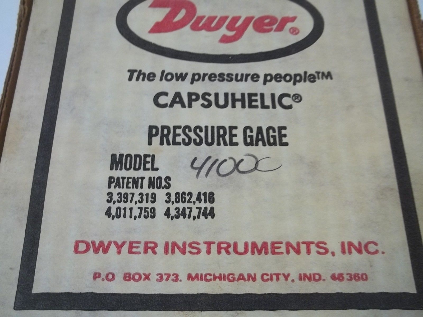 DWYER 4100C PRESSURE GAGE 0-100PSINSMP