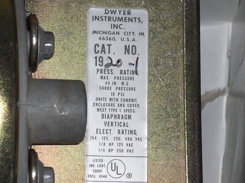 DWYER PRESSURE SWITCH 1920-1 UNMP