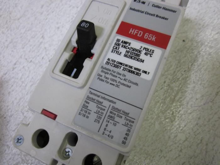 EATON CUTLER HAMMER HDF2080 80A 2 POLES600VAC CIRCUIT BREAKER NSNP