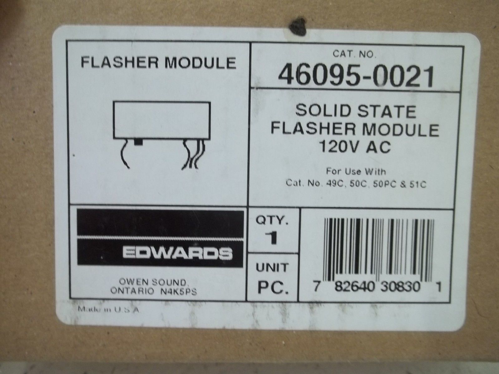 EDWARDS 46095-0021 SOLID STATE FLASHER MODULE 120AV UNMP
