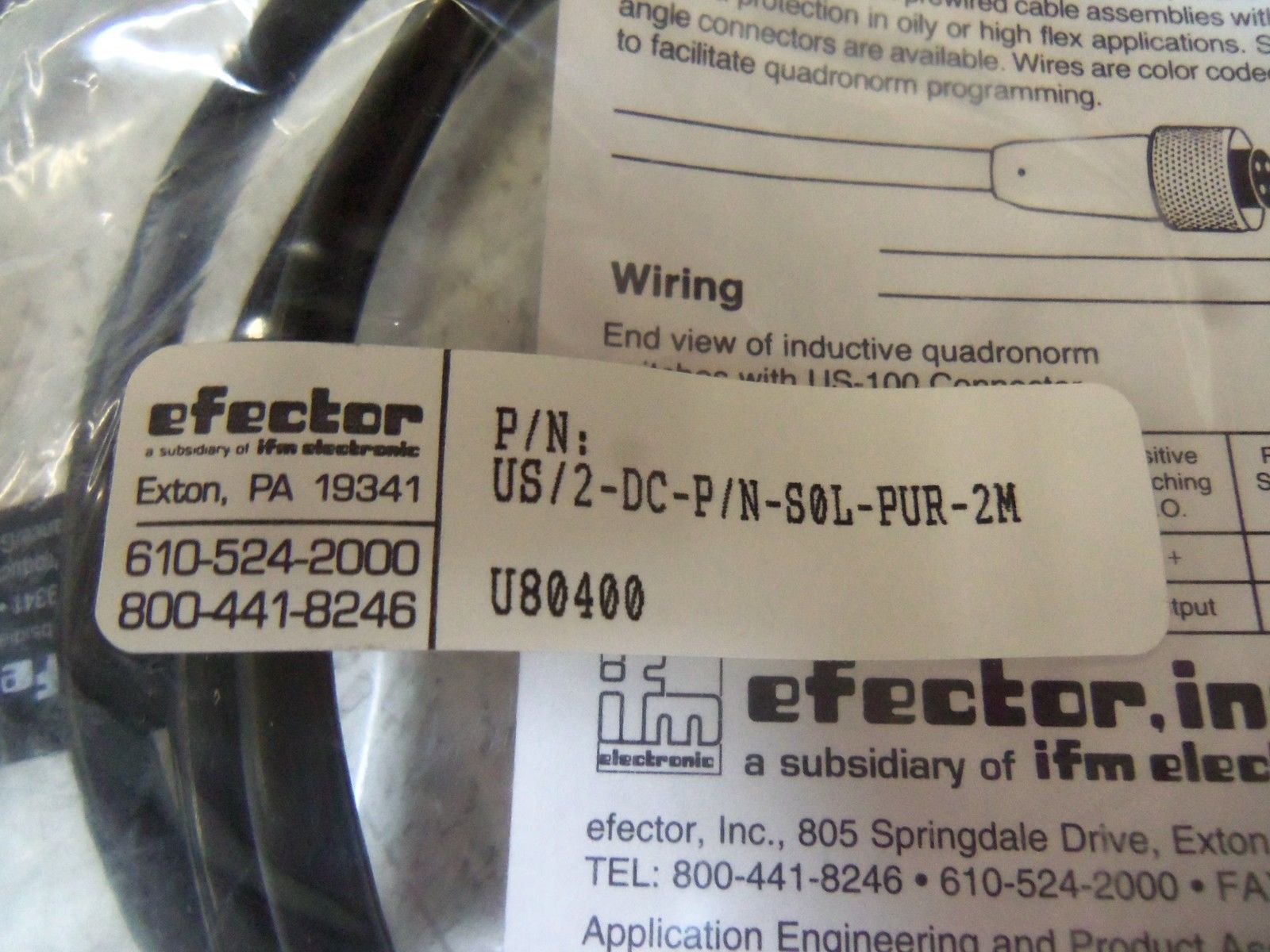 IFM EFECTOR U80400 CABLE CONNECTOR NSMP