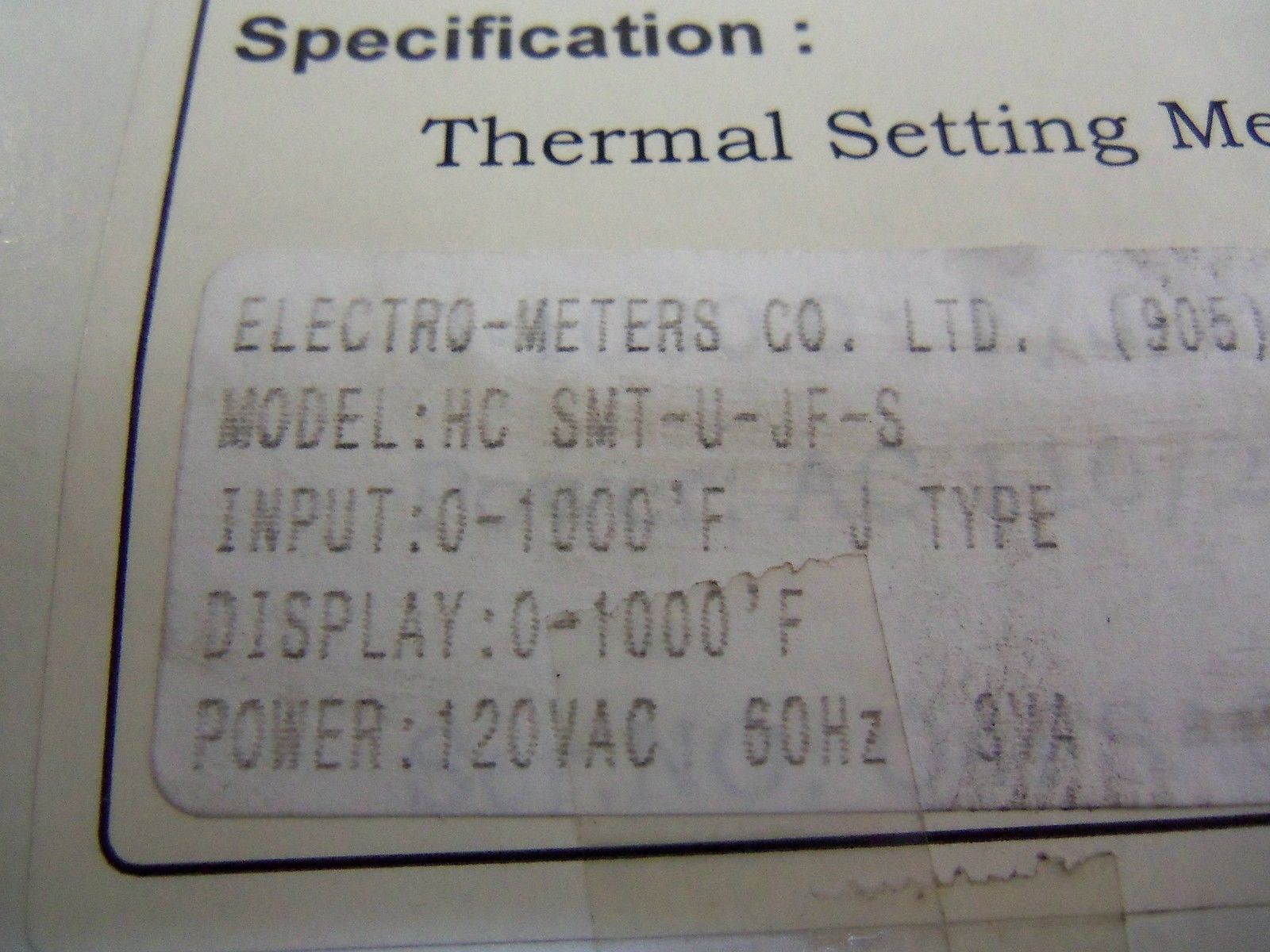 ELECTRO-METERS HC SMT-U-JF-S THERMAL SETTING METER NSMP