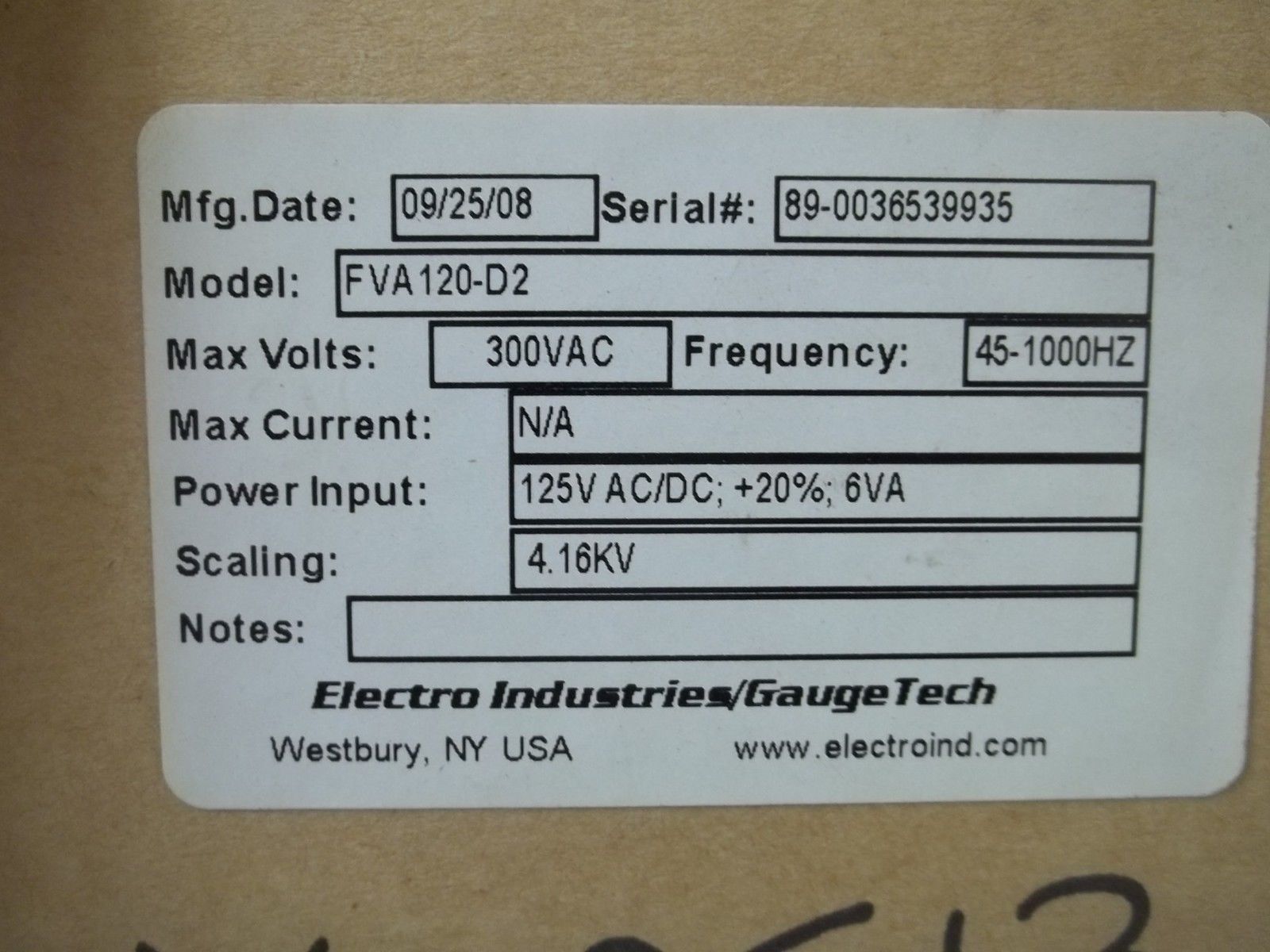 ELECTRO INDUSTRIES FVA120-D2  NSMP