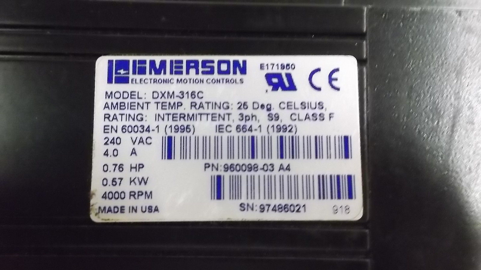EMERSON DXM-316C SERVO MOTOR *USED*