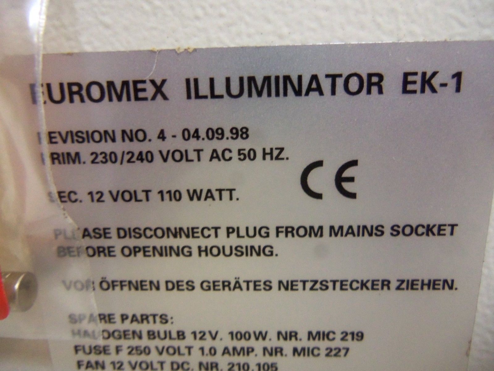 EUROMEX EK-1 OPTIC LIGHT SOURCE NSMP