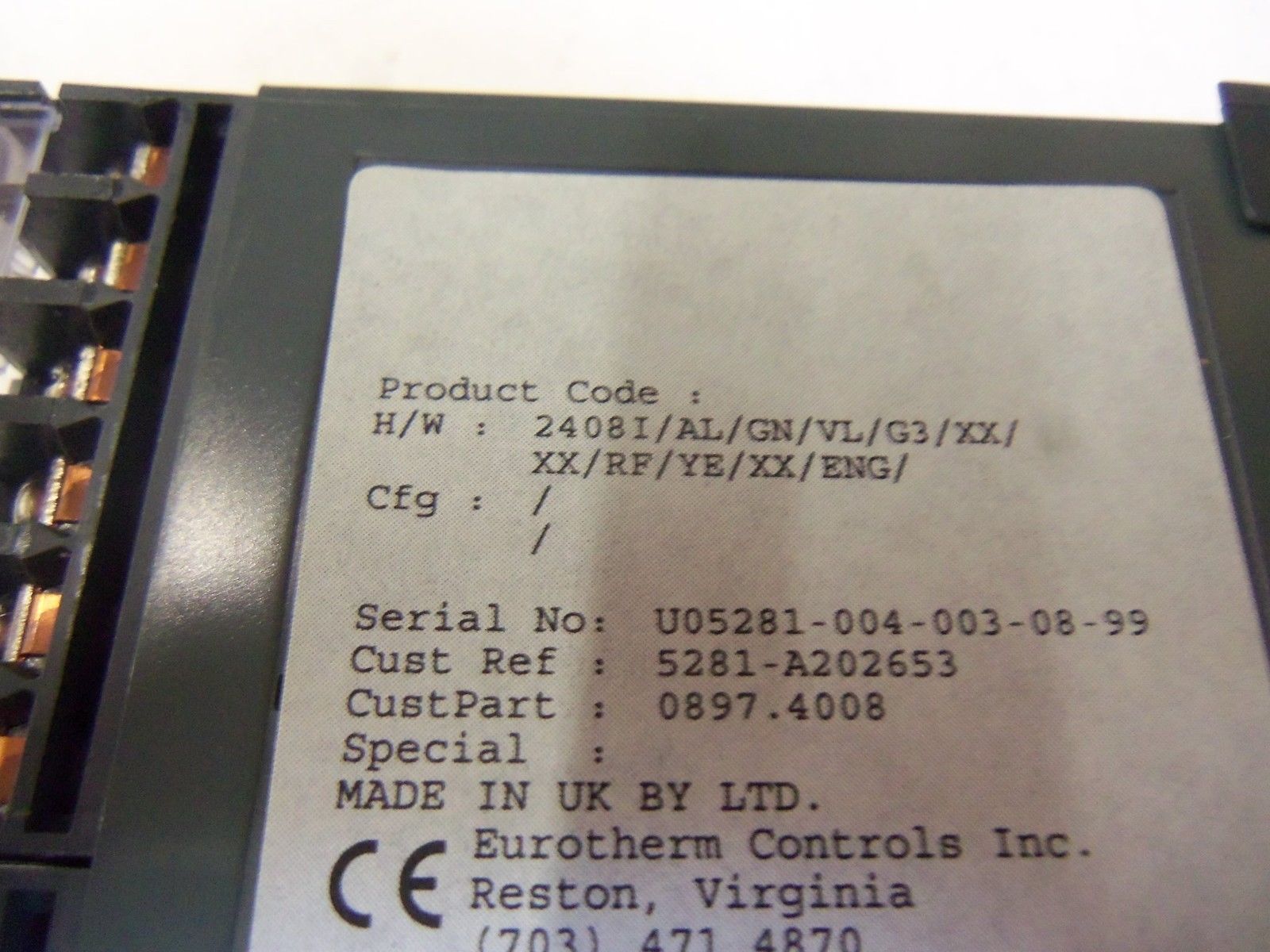 EUROTHERM 2408I/AL/GN/VL/G3/XX/XX/RF/YE/XX/ENG CONTROLLER  NSNP