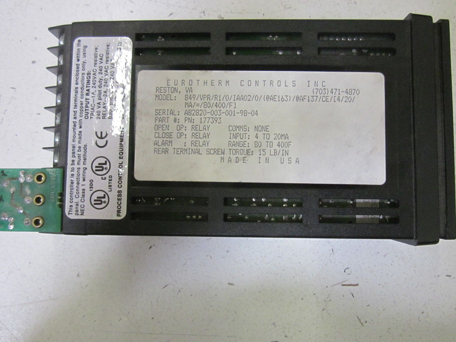 EUROTHERM  849/VPR/R1/0/IAA02/0/(@AE163)/@AF137/CE/[4/20/MA/=/80/400/FJ UNMP
