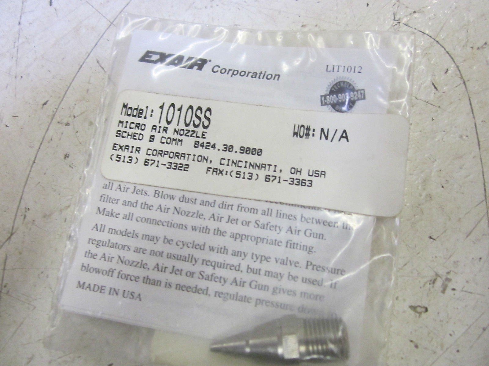 EXAIR CORP. 1010SS MICRO AIR NOZZLE NSMP